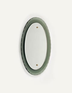 Midcentury Oval Wall Mirror whit Smoked Glass Frame by Cristal Arte, Italy 1960s