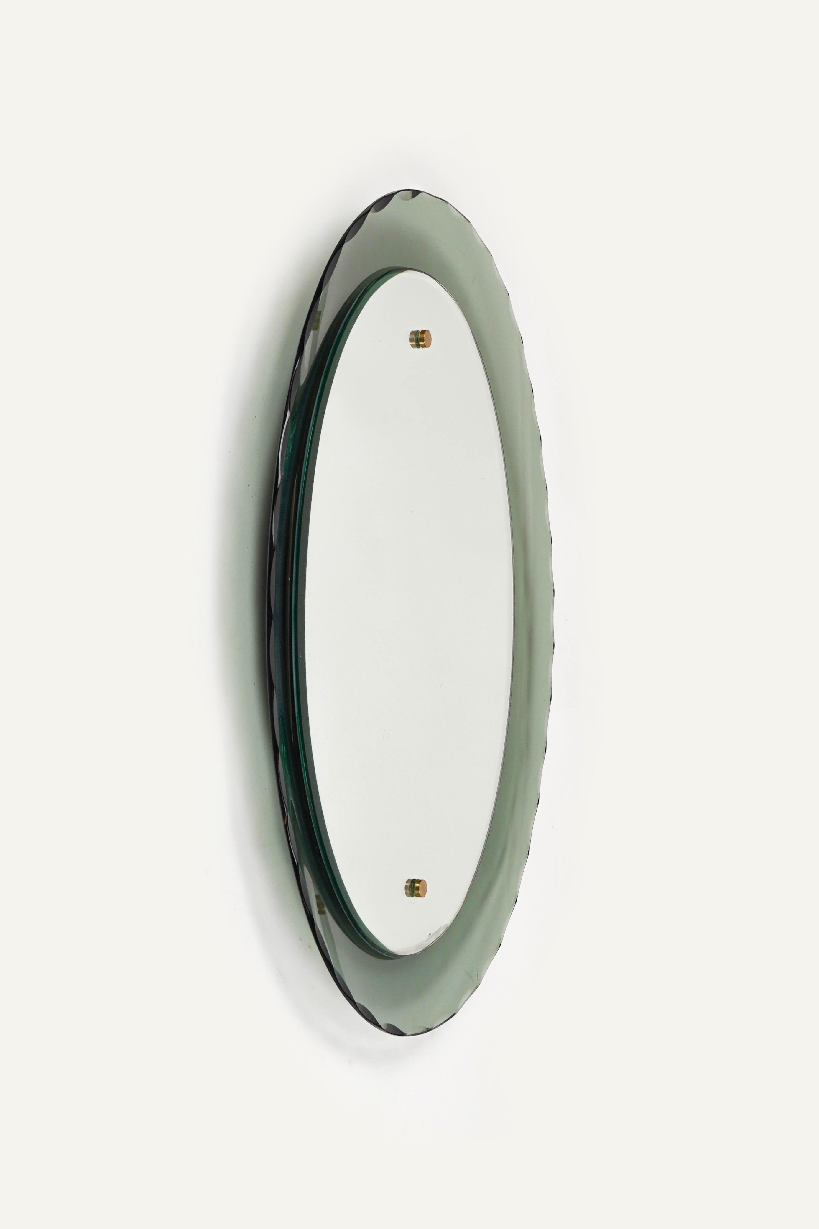 Italian Midcentury Oval Wall Mirror whit Smoked Glass Frame by Cristal Arte, Italy 1960s For Sale