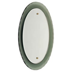 Retro Midcentury Oval Wall Mirror whit Smoked Glass Frame by Cristal Arte, Italy 1960s