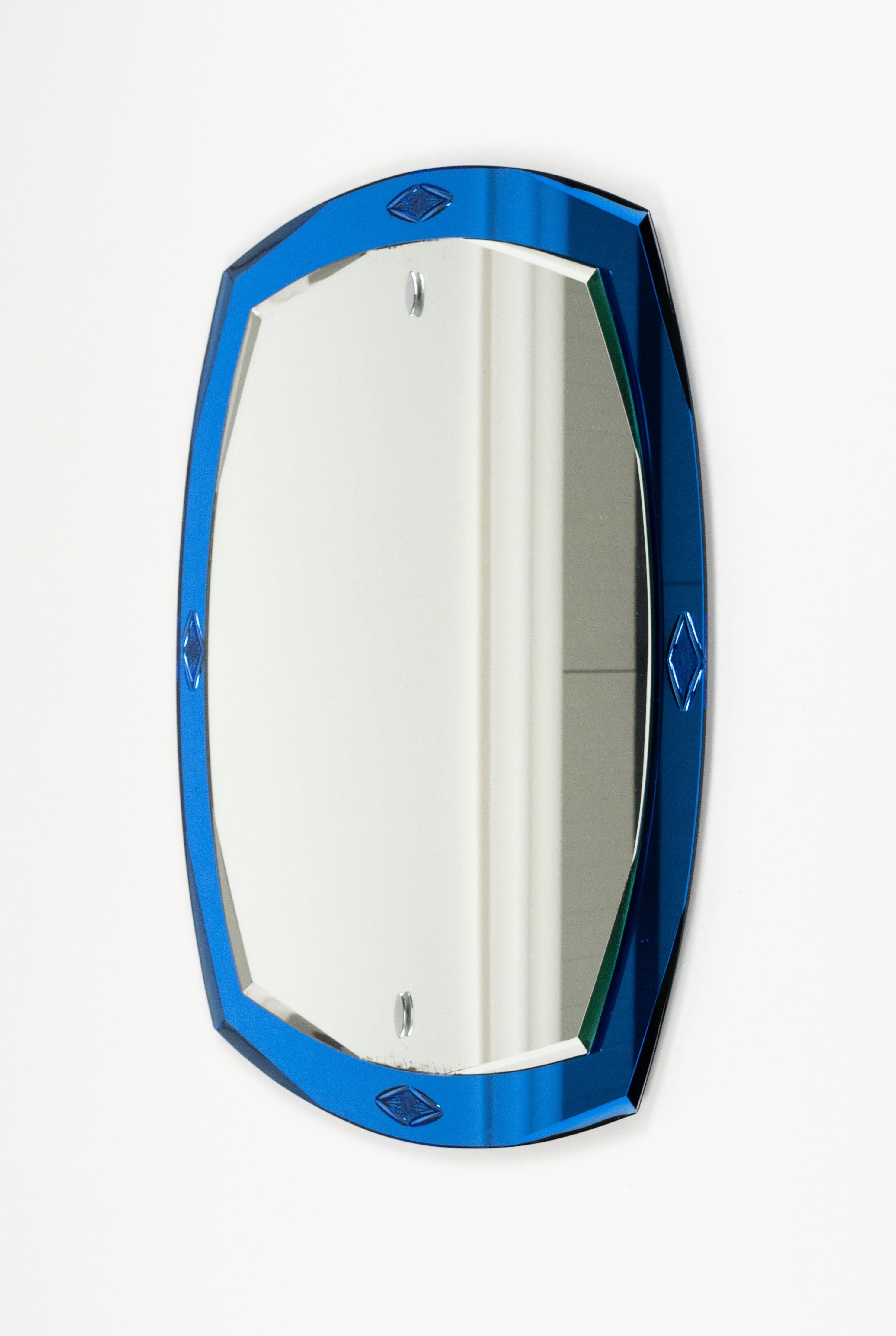 Midcentury Oval Wall Mirror with Blue Border Cristal Arte Style, Italy 1970s For Sale 7