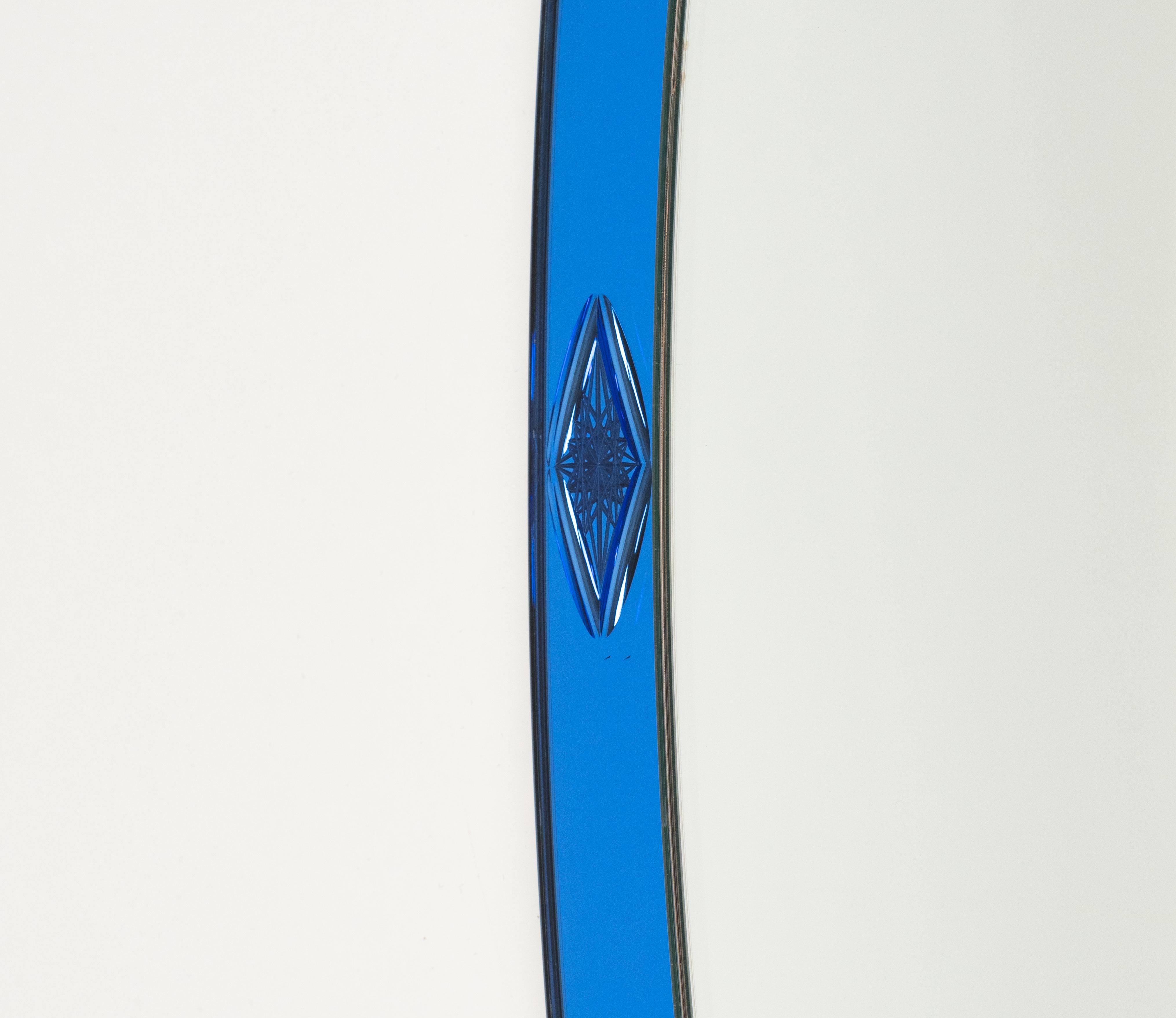 Midcentury Oval Wall Mirror with Blue Border Cristal Arte Style, Italy 1970s For Sale 8
