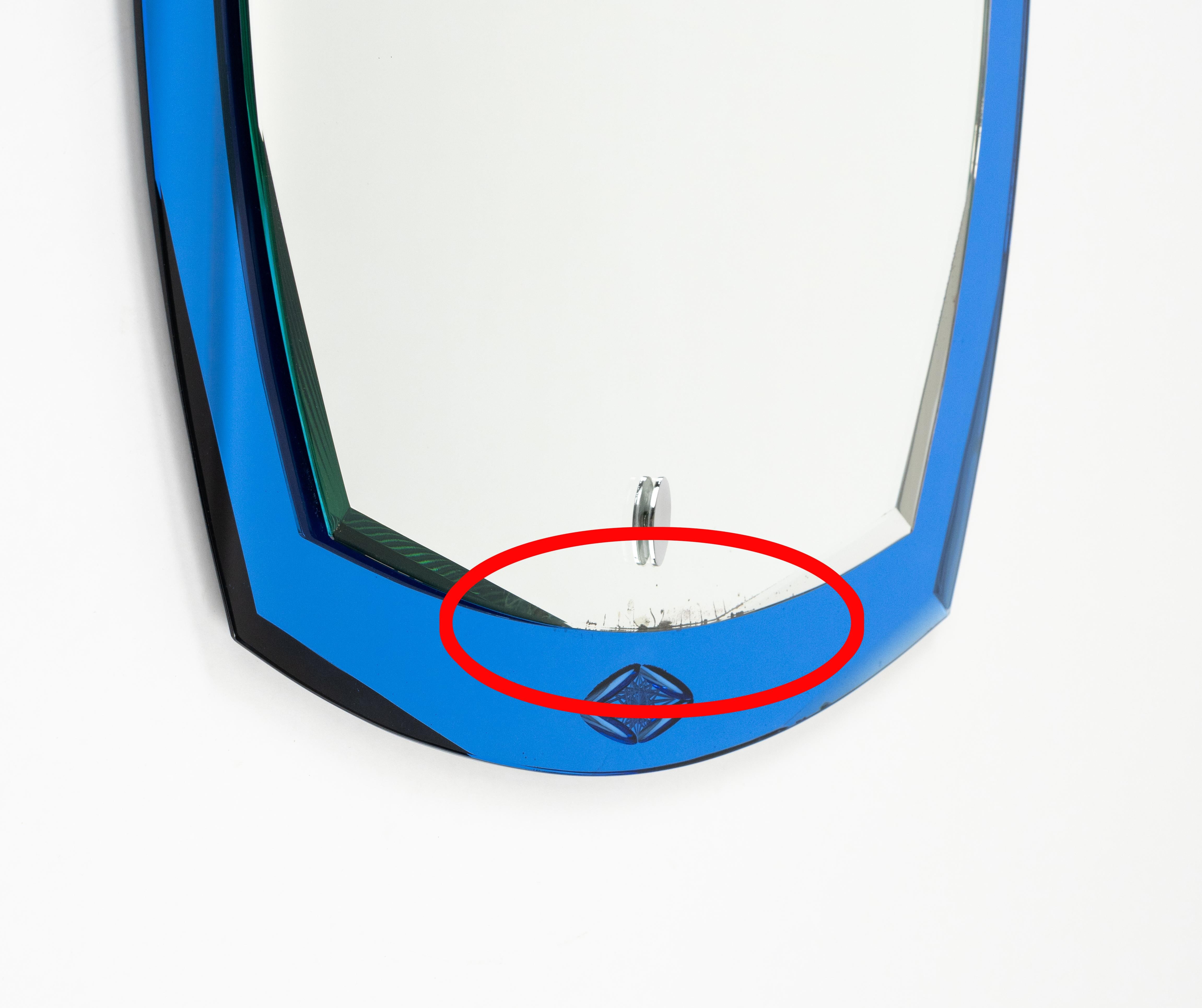 Late 20th Century Midcentury Oval Wall Mirror with Blue Border Cristal Arte Style, Italy 1970s For Sale