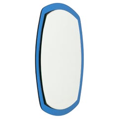 Midcentury Oval Wall Mirror with Blue Frame by Lupi Cristal Luxor, Italy 1960s