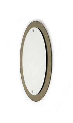 Midcentury Oval Wall Mirror with Bronzed Frame by Cristal Arte, Italy 1960s