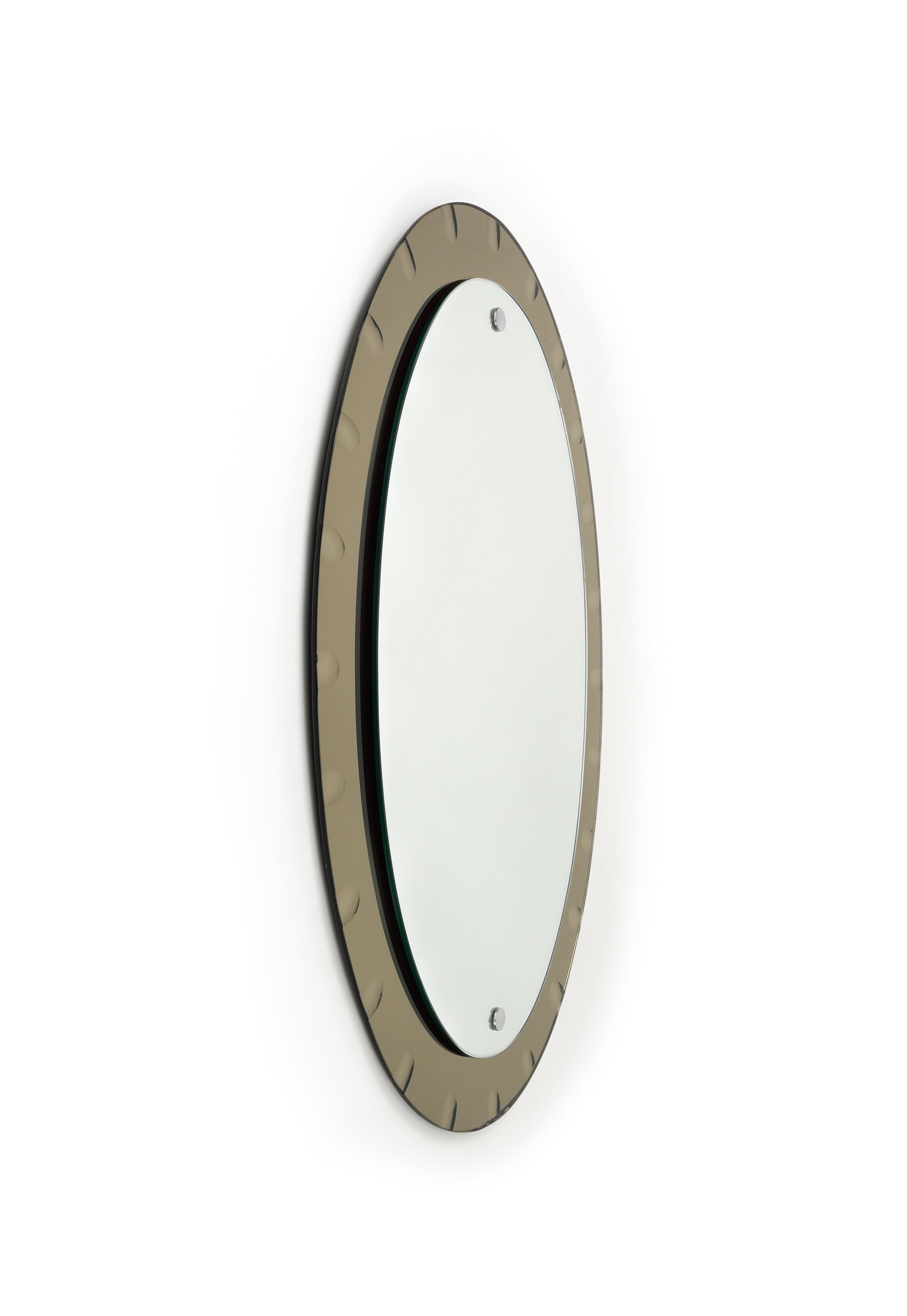 Mid-Century Modern Midcentury Oval Wall Mirror with Bronzed Frame by Cristal Arte, Italy 1960s For Sale