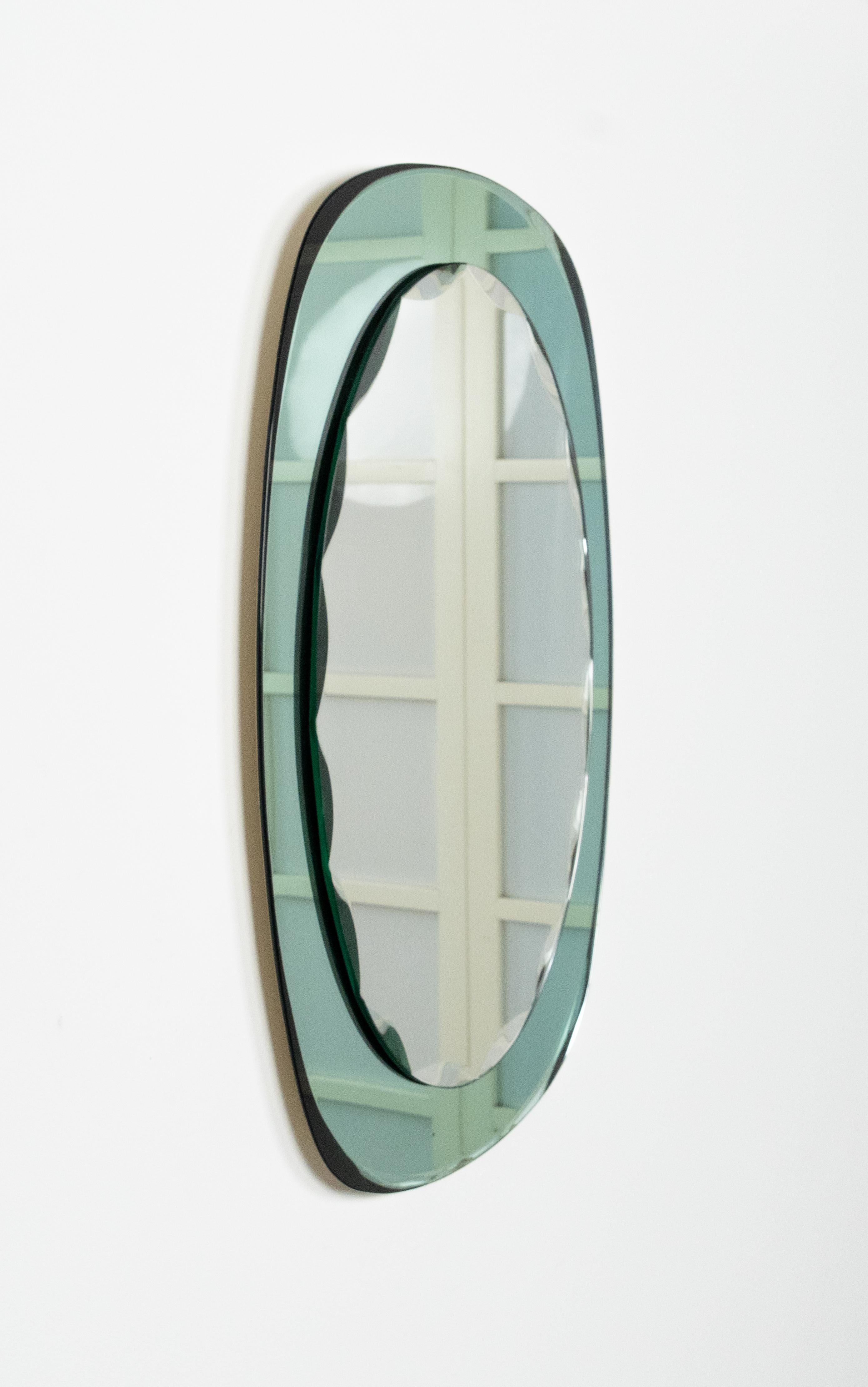 Miroir mural ovale du milieu du siècle avec cadre vert, style Cristal Arte, Italie, années 1960 en vente 7