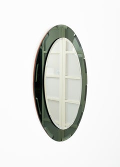 Midcentury Oval Wall Mirror with Green Frame Cristal Arte Style, Italy 1960s