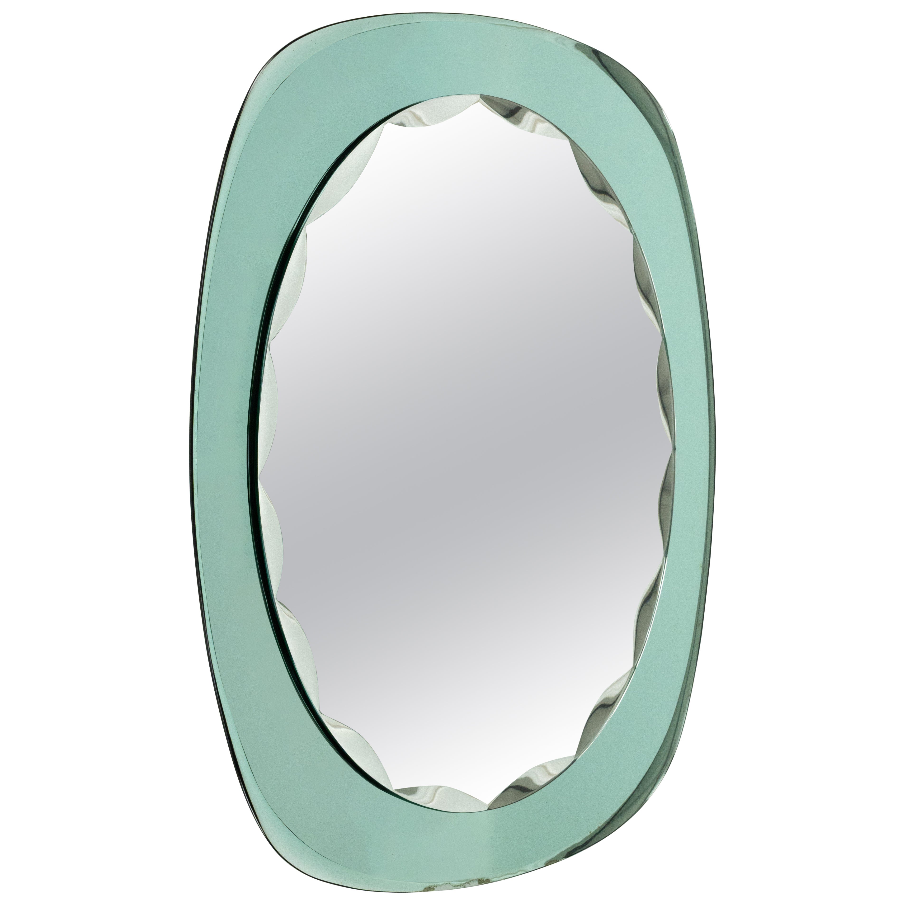 Miroir mural ovale du milieu du siècle avec cadre vert, style Cristal Arte, Italie, années 1960