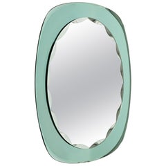 Midcentury Oval Wall Mirror with Green Frame Cristal Arte Style, Italy 1960s