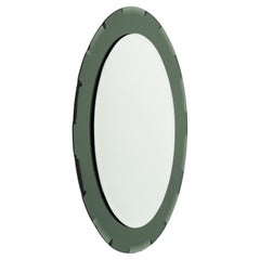 Midcentury Oval Wall Mirror with Green Frame Cristal Arte Style, Italy 1960s