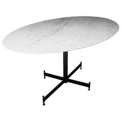 Midcentury Oval White Grey Black Carrara Marble Italian Dining Table, 1950