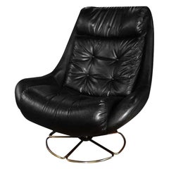 Midcentury Overman Style High Back Swivel Black Chair