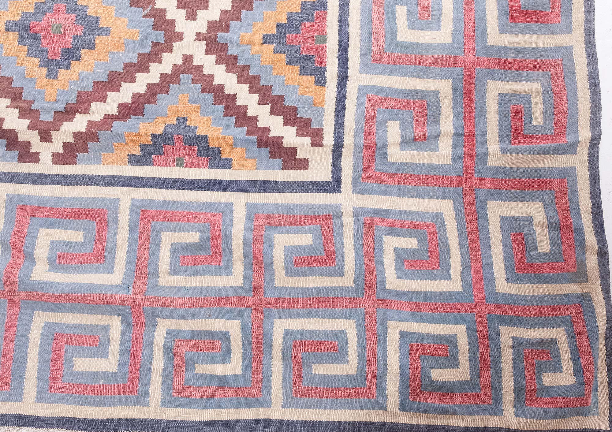 Hand-Woven Midcentury Oversized Indian Dhurrie Handmade Rug For Sale