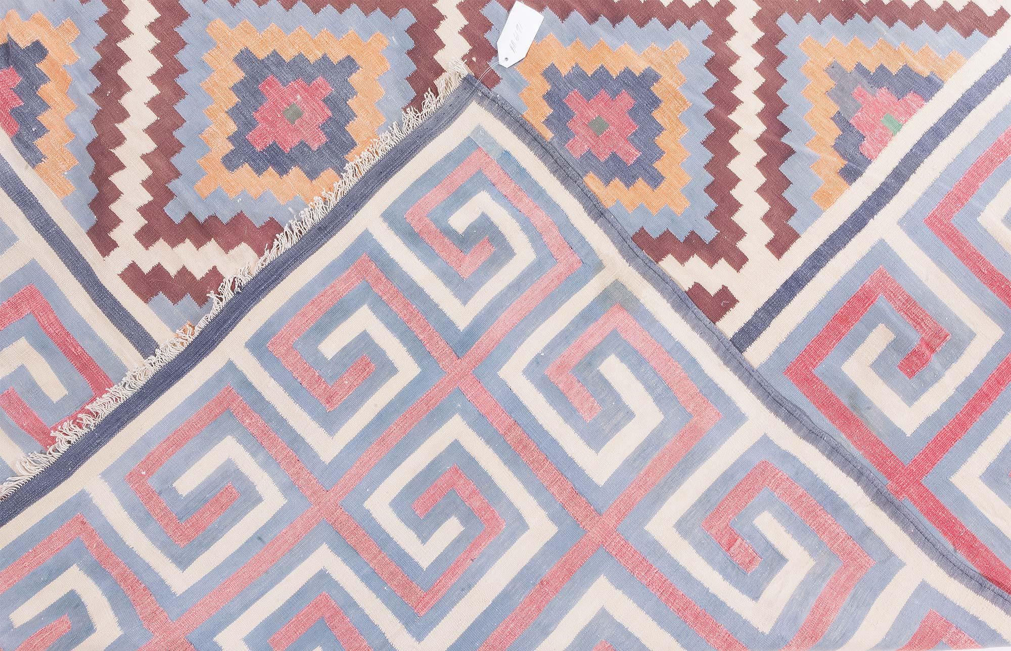 Cotton Midcentury Oversized Indian Dhurrie Handmade Rug For Sale