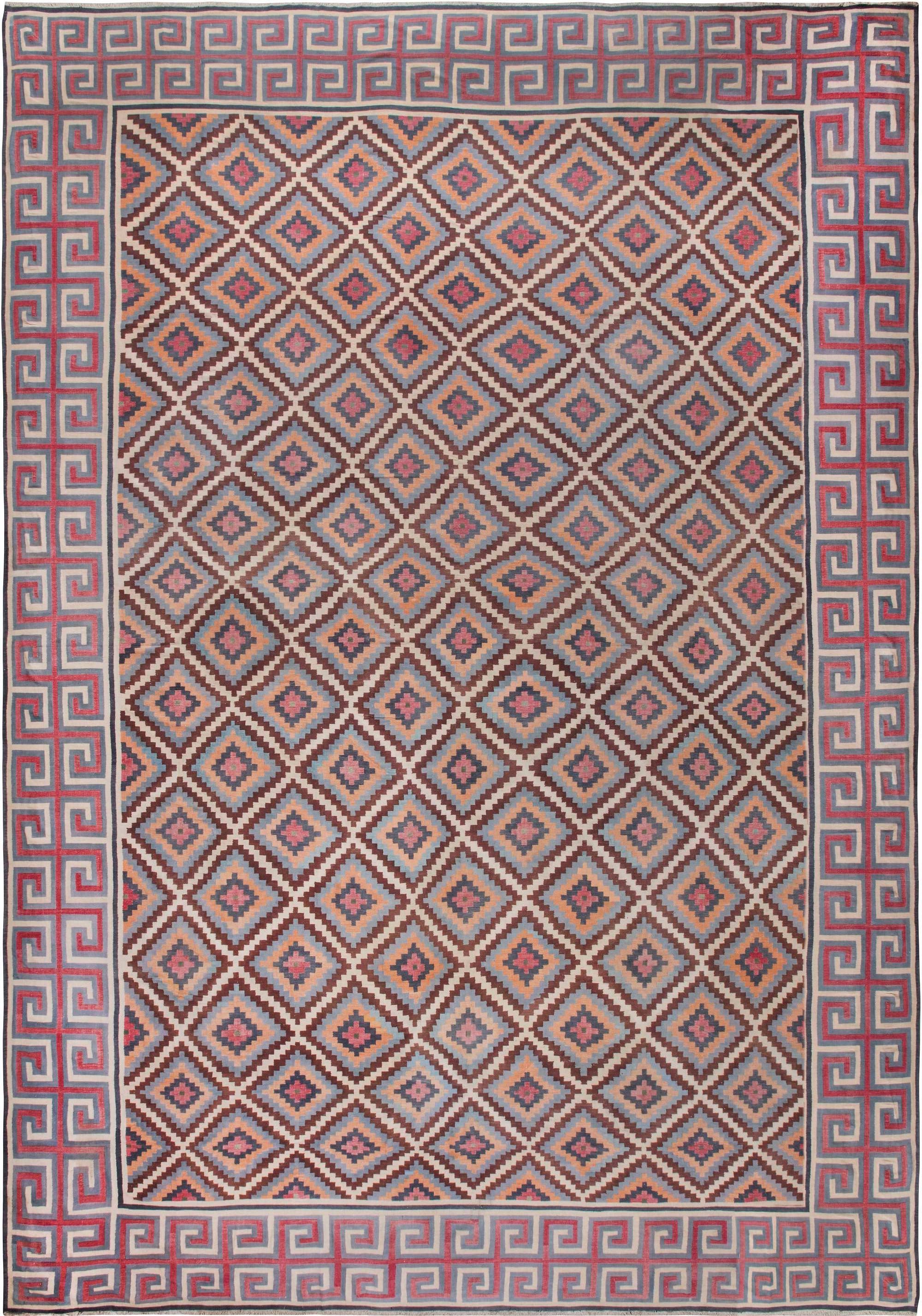 Midcentury Oversized Indian Dhurrie Handmade Rug For Sale