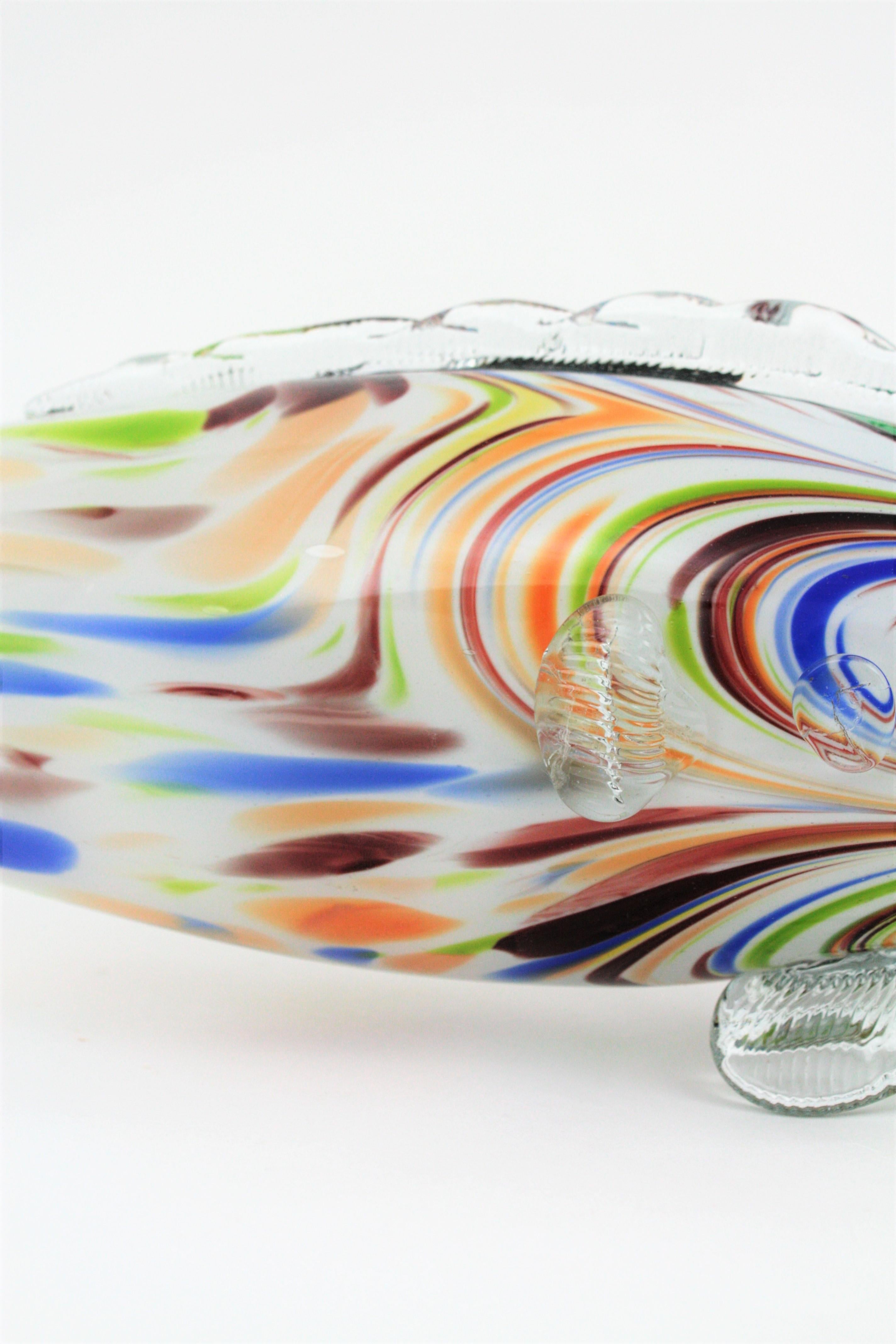 Art Glass Midcentury Oversized Murano Multicolor Glass Fish Sculpture For Sale