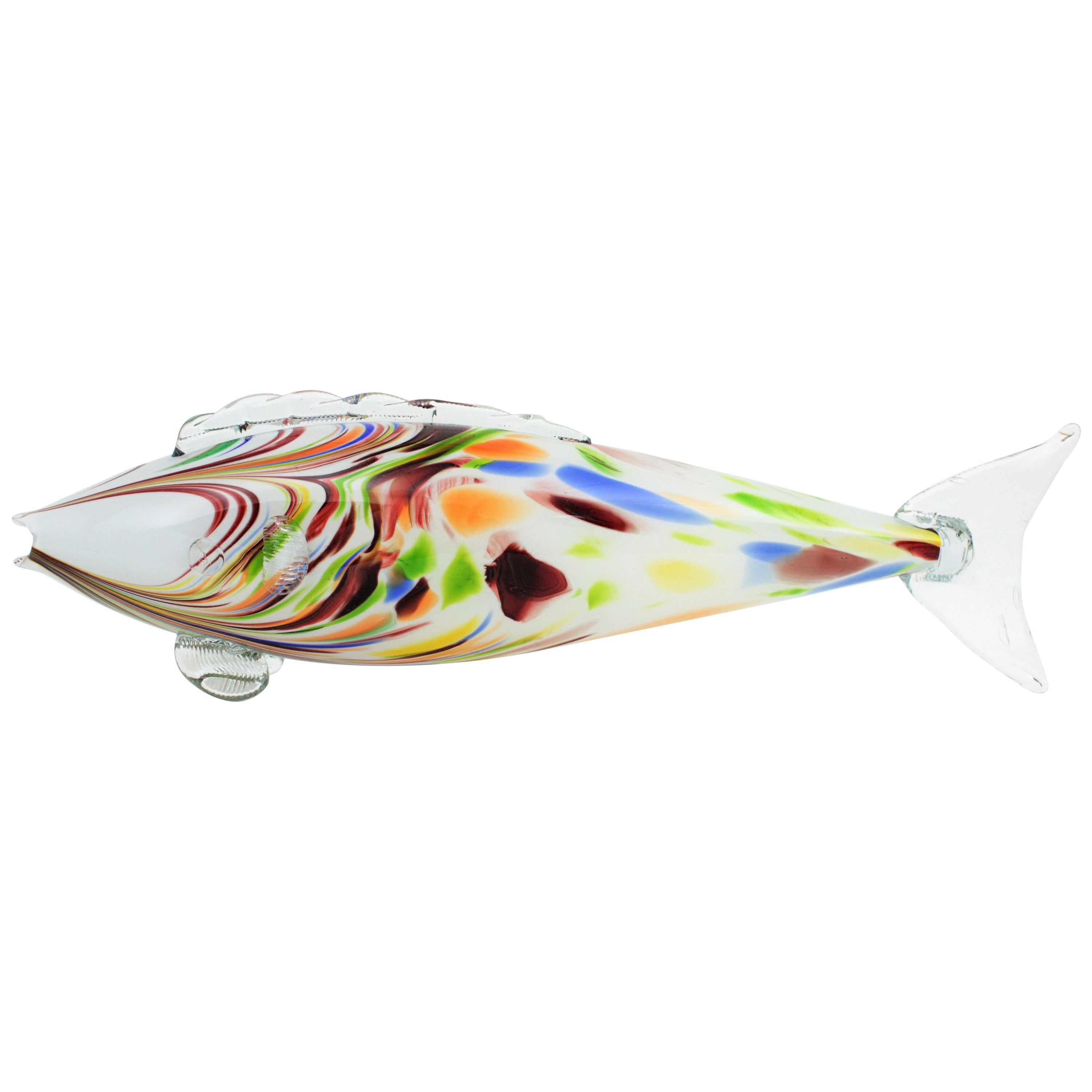Midcentury Übergroße Murano Multicolor Glas Fisch-Skulptur (Italienisch) im Angebot