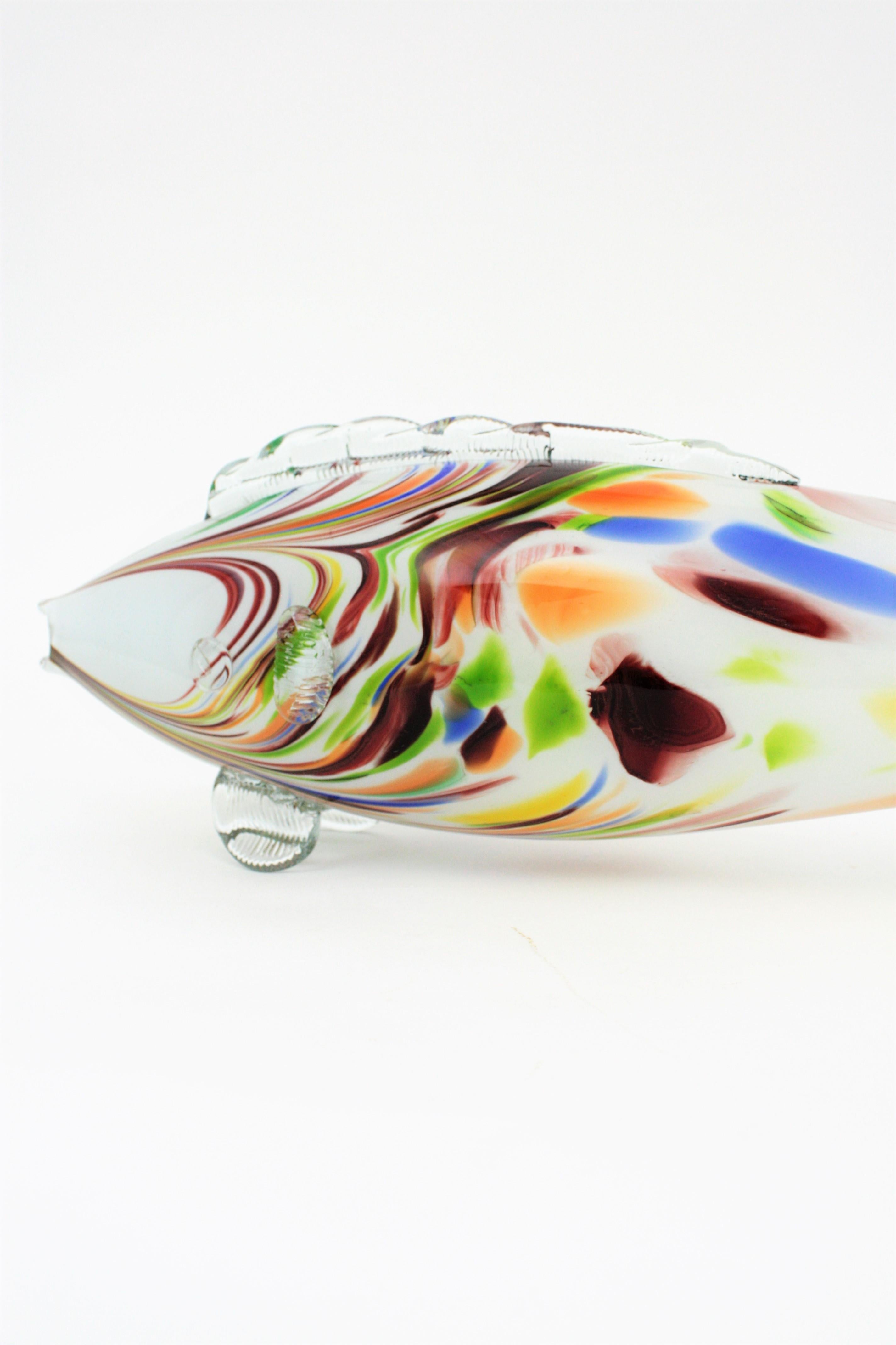 20th Century Midcentury Oversized Murano Multicolor Glass Fish Sculpture For Sale