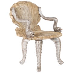 Midcentury Painted and Silver Gilt Italian Grotto Chair
