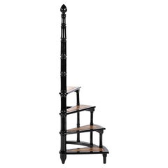 Vintage MidCentury Painted Black Walnut 4 Tier Spiral Library Book Staircase Step Ladder