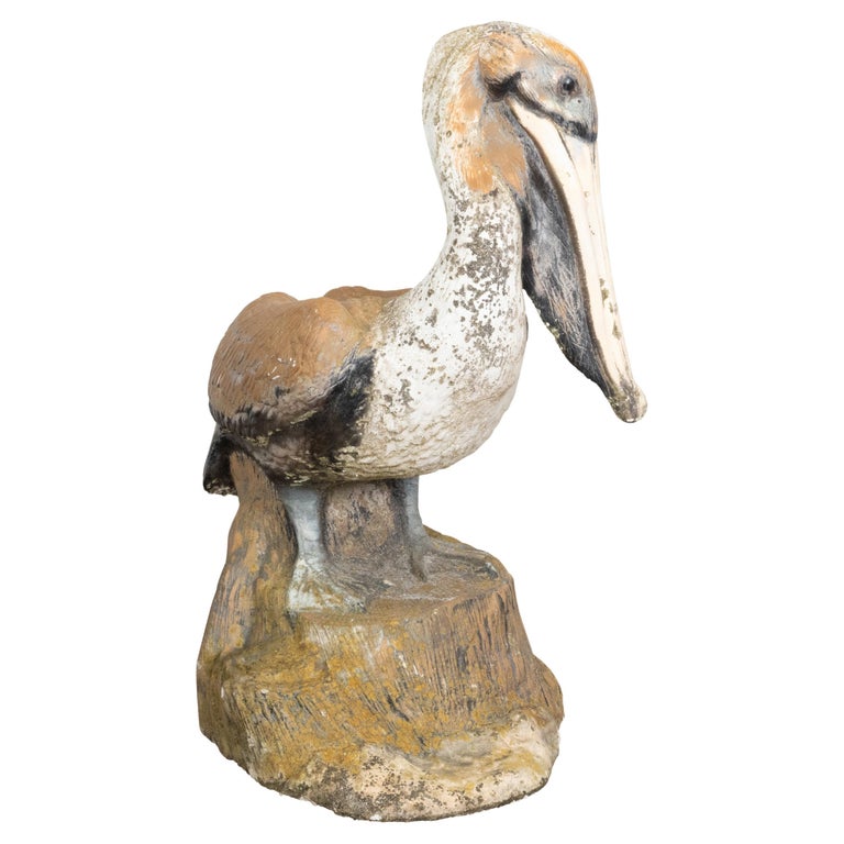 Painted concrete Pelican sculpture, ca. 1950, offered by English Accent Antiques
