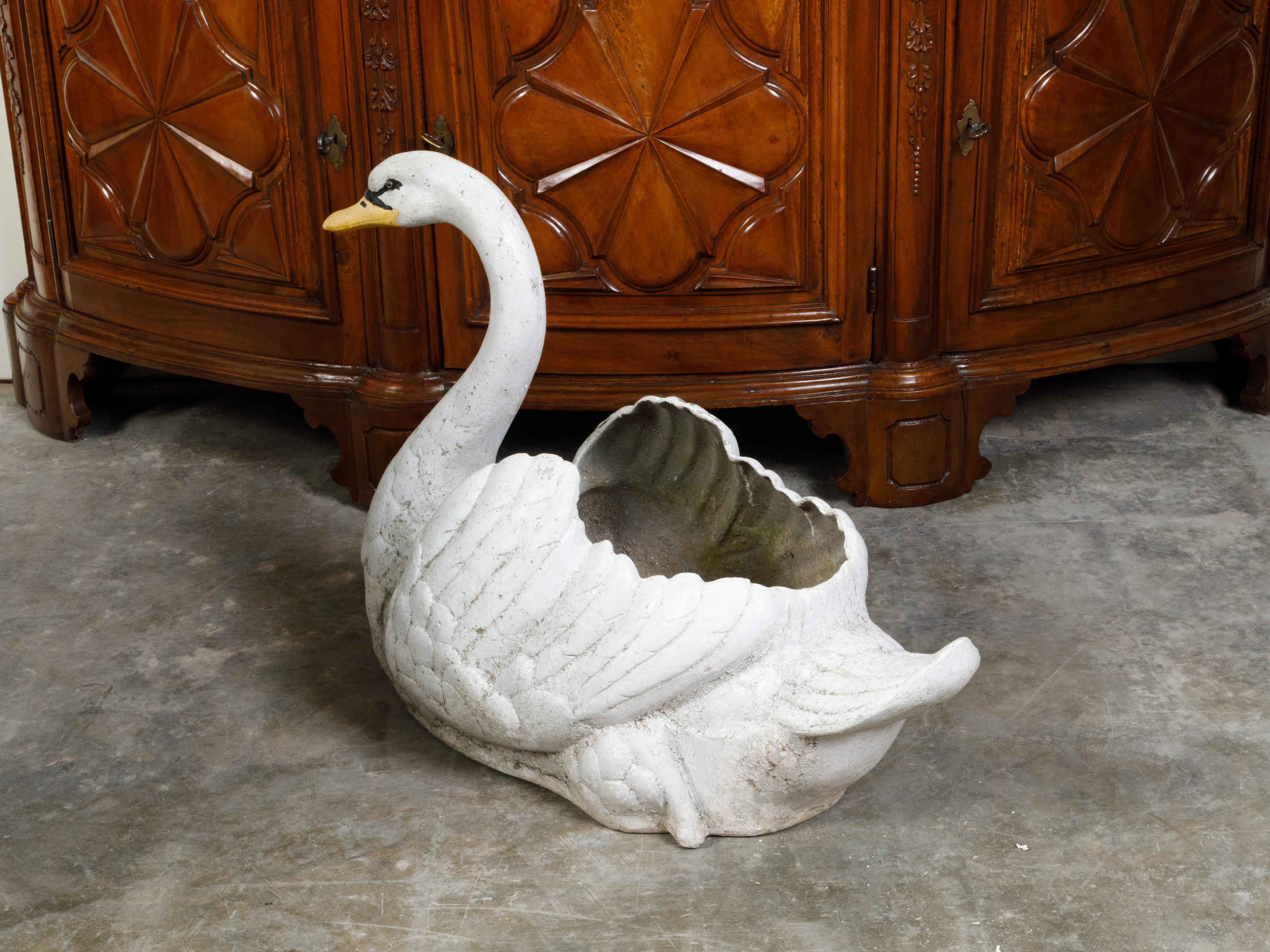 Mid-Century Modern Midcentury Painted Iron Swan Planter with Weathered Appearance