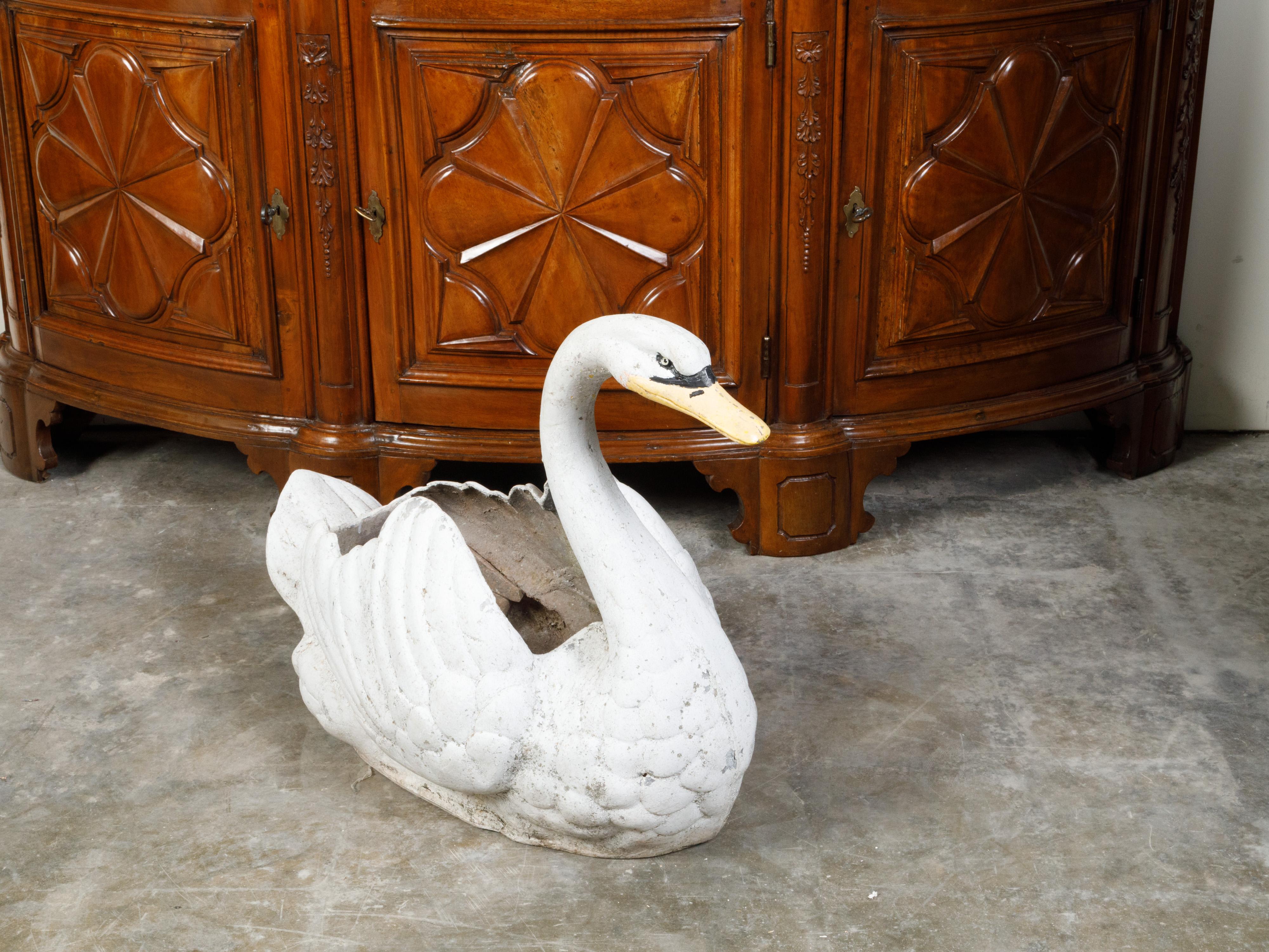 Midcentury Painted Iron Swan Planter with Weathered Appearance 1