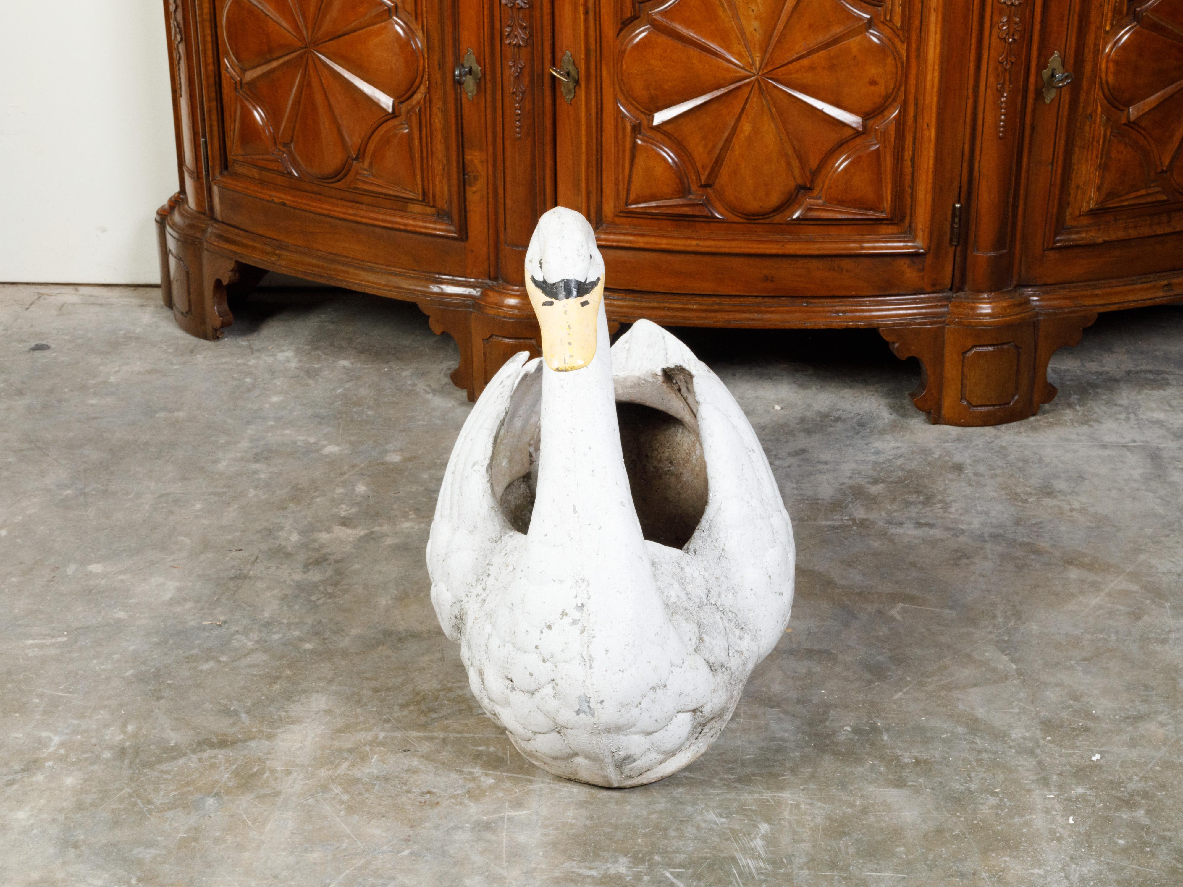 Midcentury Painted Iron Swan Planter with Weathered Appearance 2