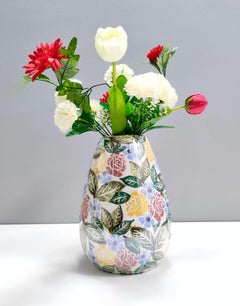 Vintage Painted Porcelain Flower Vase by Bassano with a Floral Pattern, Italy