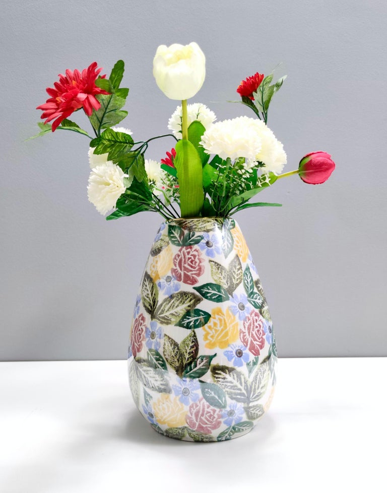 Vintage Painted Porcelain Flower Vase by Bassano with a Floral Pattern,  Italy For Sale at 1stDibs