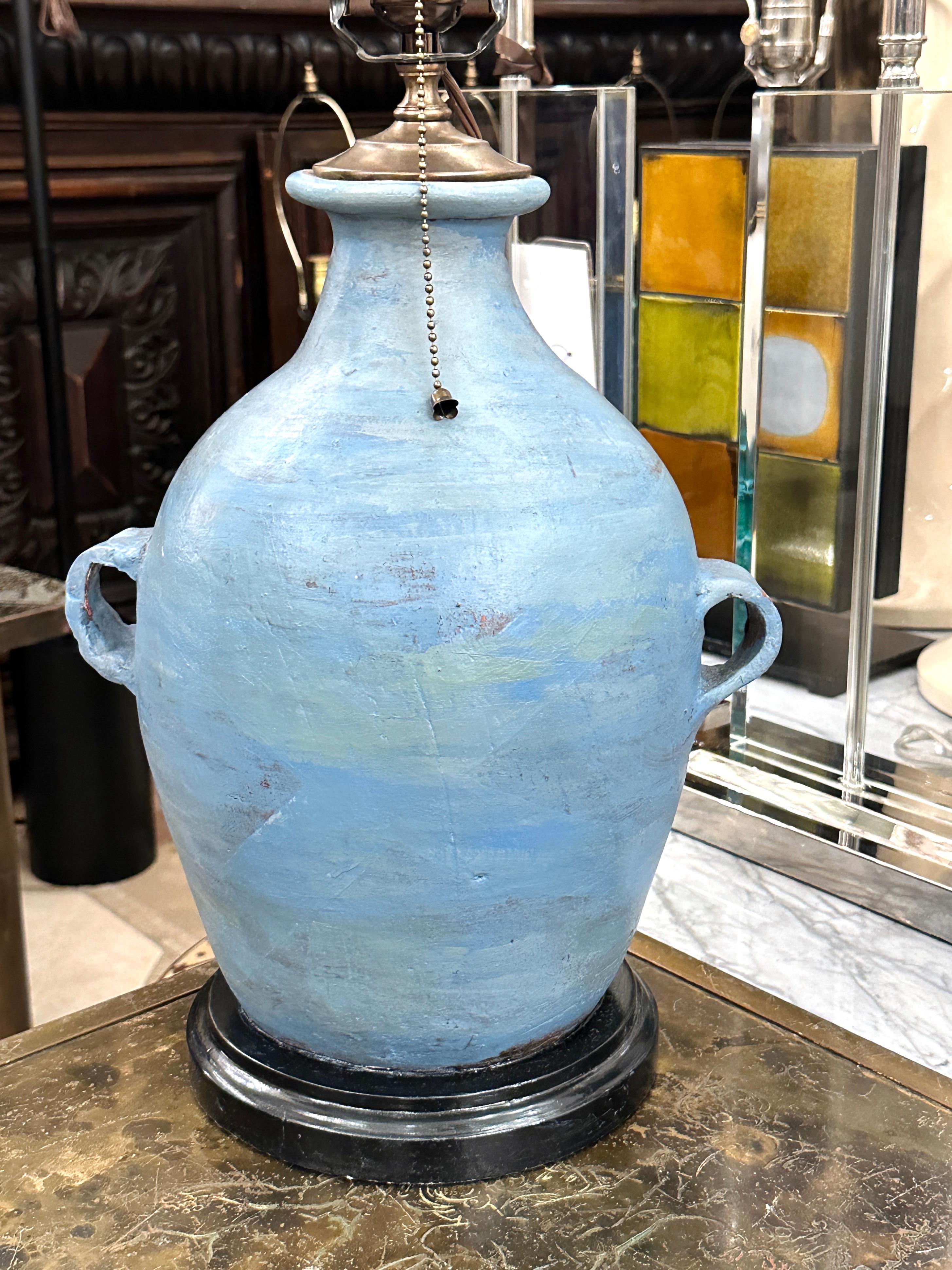Mid-20th Century Midcentury Painted Pottery Lamp For Sale