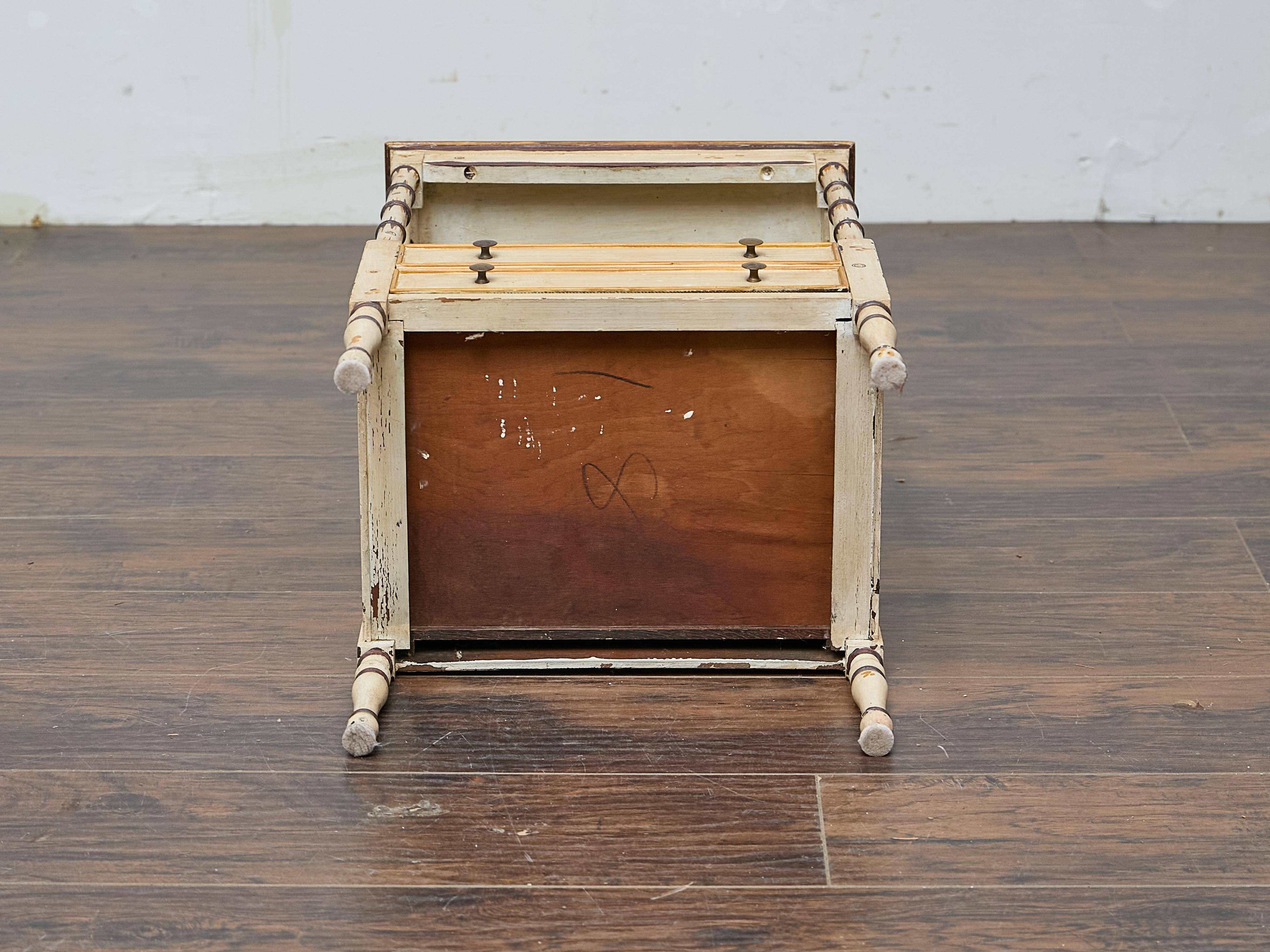 Midcentury Painted Side Table with Faux Bamboo Supports and X-Form Stretchers For Sale 3
