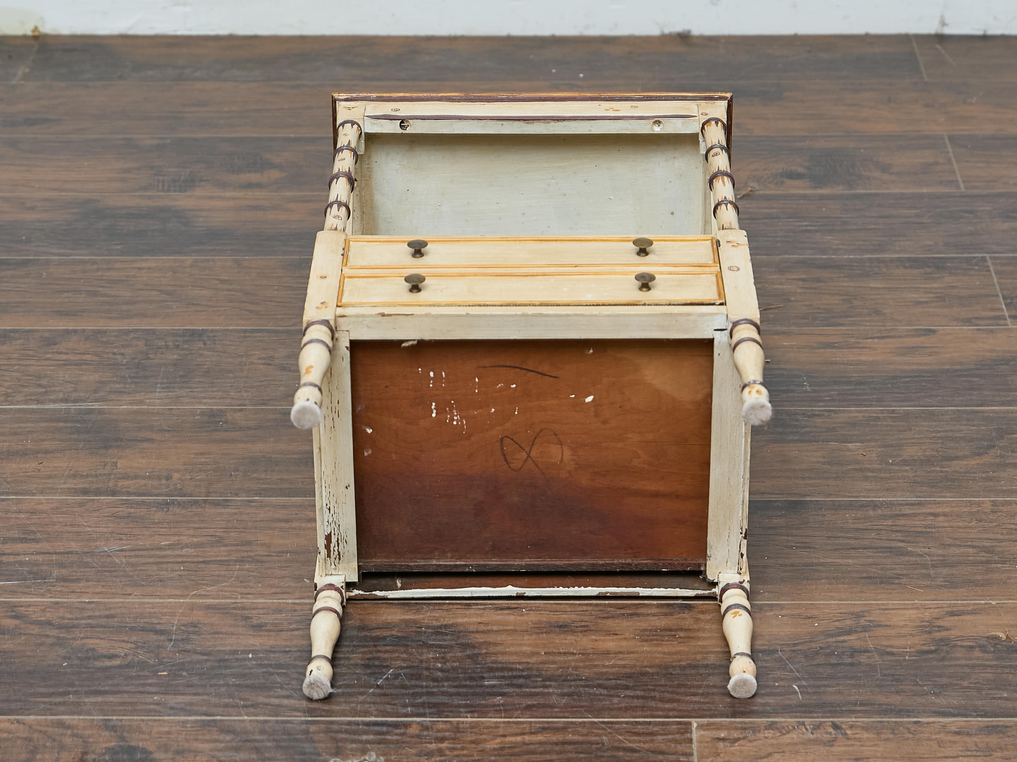 Midcentury Painted Side Table with Faux Bamboo Supports and X-Form Stretchers For Sale 4
