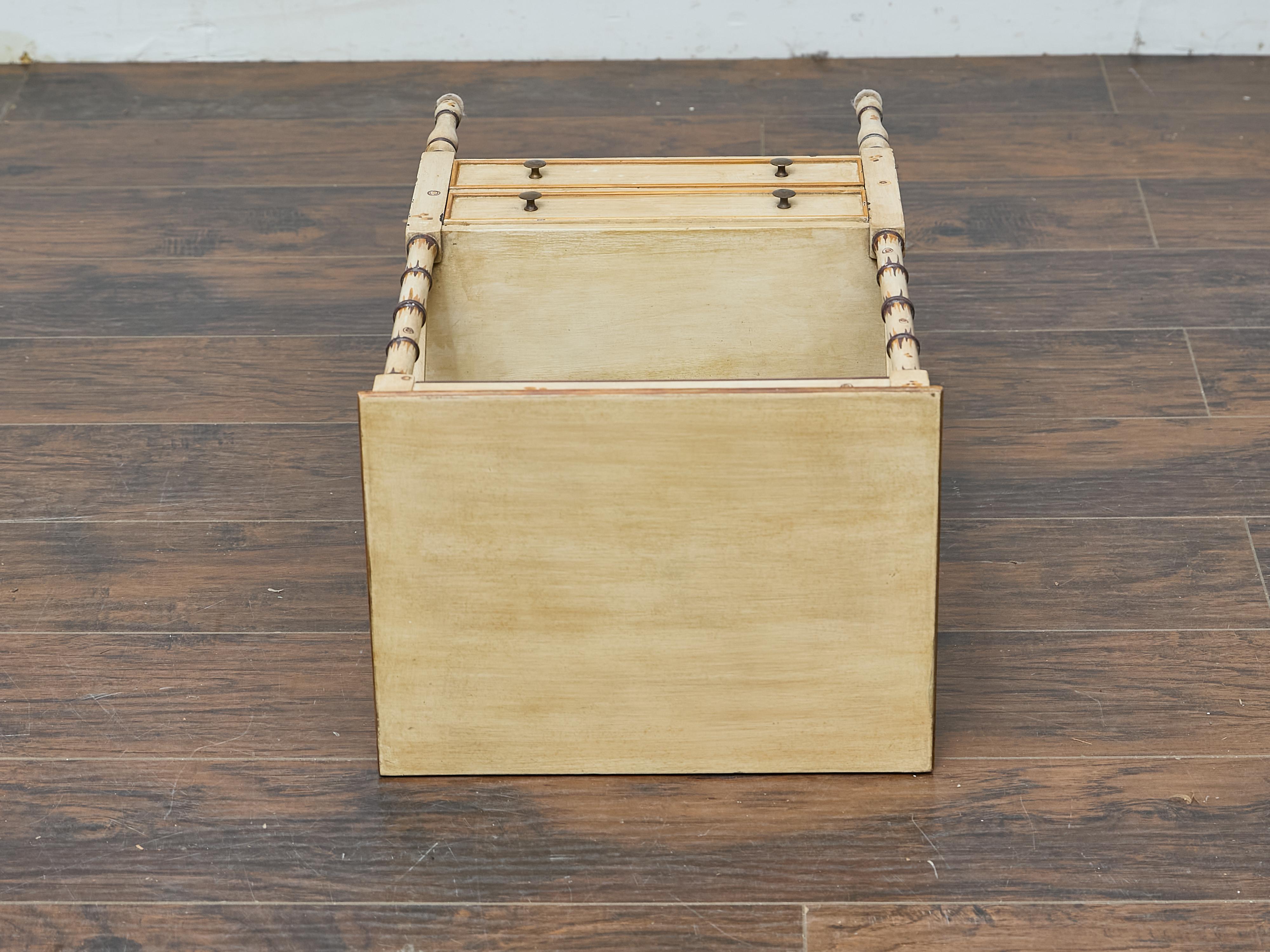Midcentury Painted Side Table with Faux Bamboo Supports and X-Form Stretchers For Sale 5