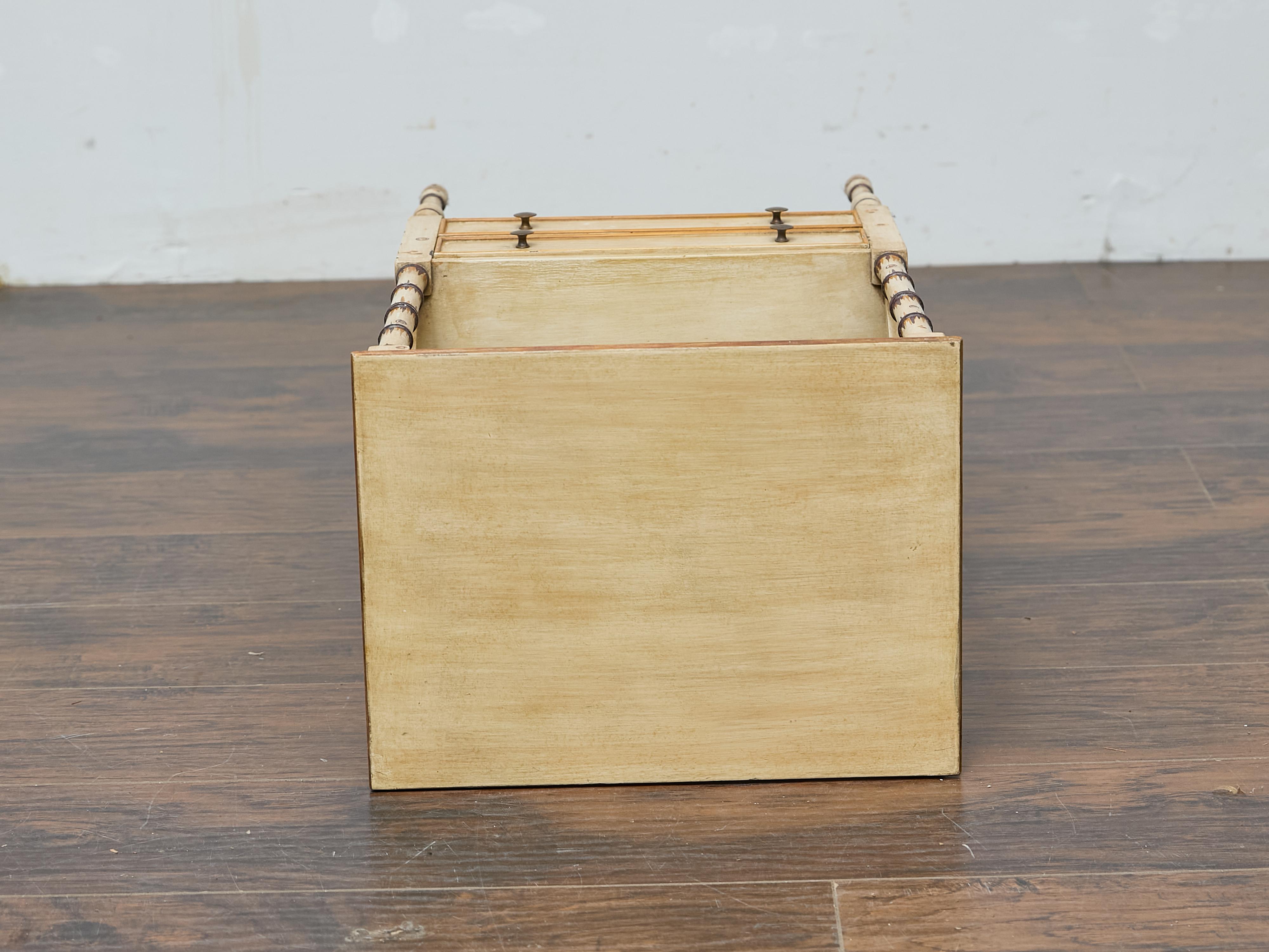 Midcentury Painted Side Table with Faux Bamboo Supports and X-Form Stretchers For Sale 6