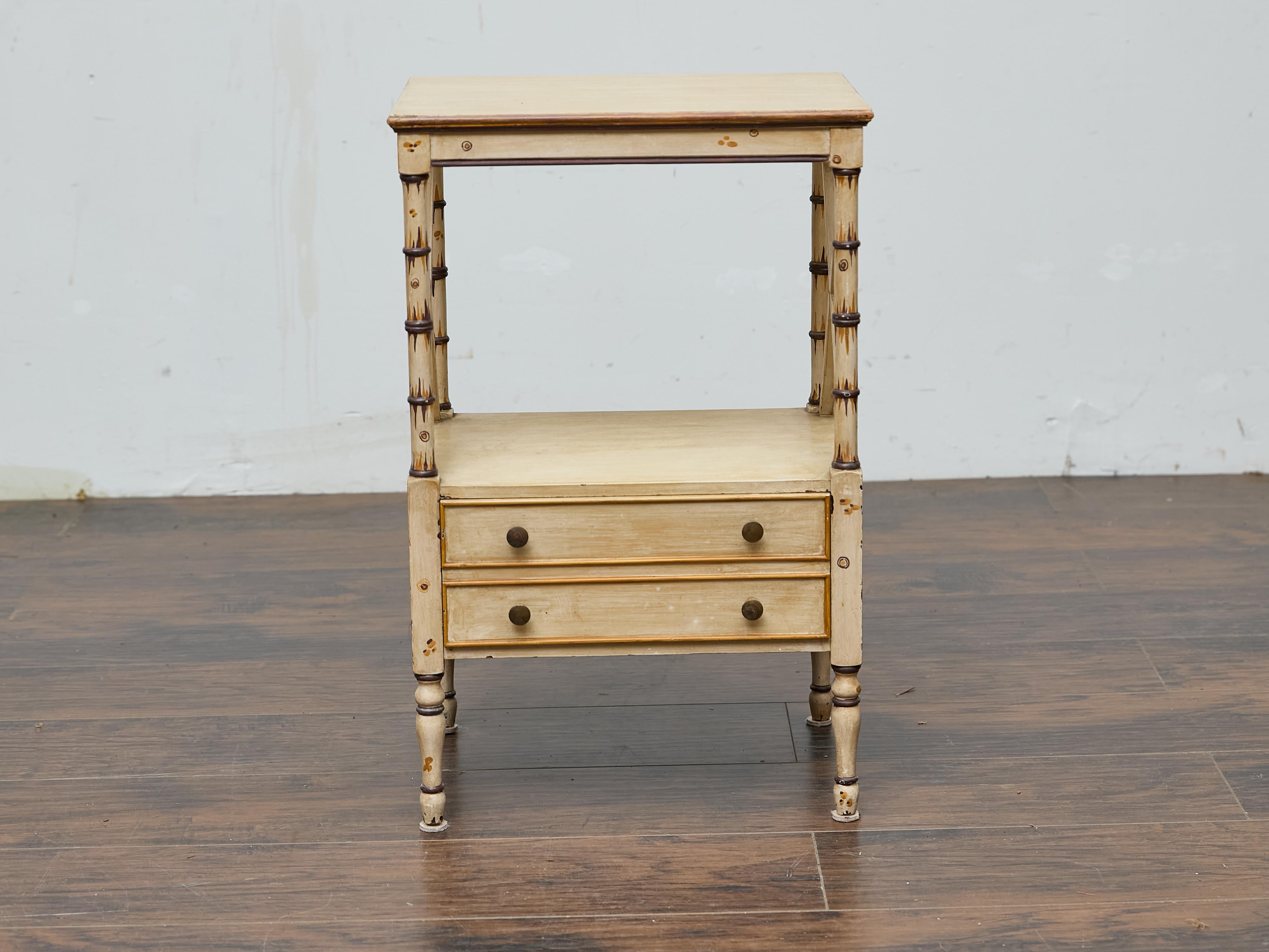 Midcentury Painted Side Table with Faux Bamboo Supports and X-Form Stretchers For Sale 7