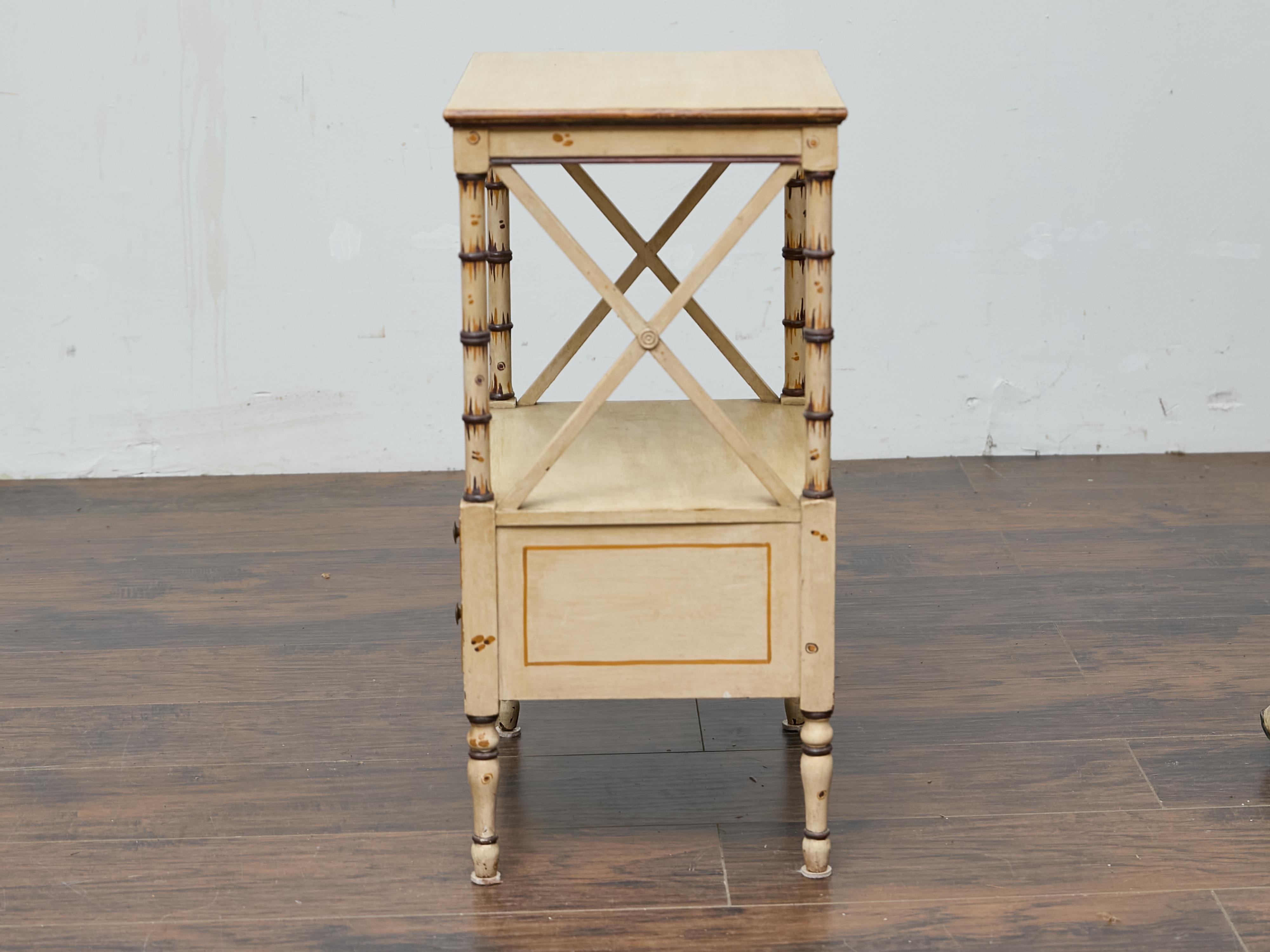 Midcentury Painted Side Table with Faux Bamboo Supports and X-Form Stretchers For Sale 1