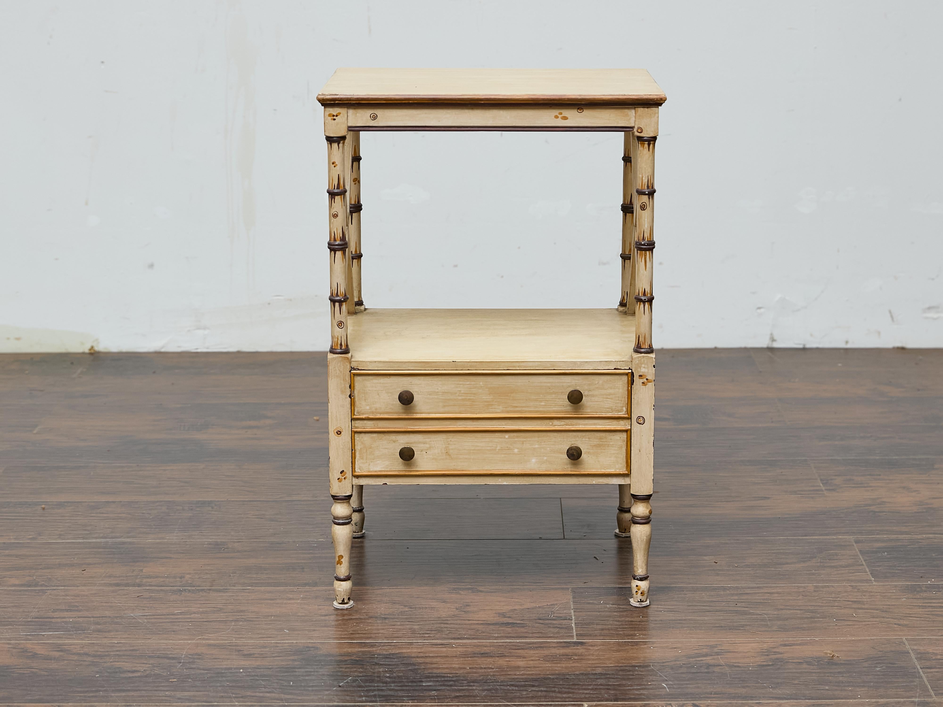 Midcentury Painted Side Table with Faux Bamboo Supports and X-Form Stretchers For Sale 2