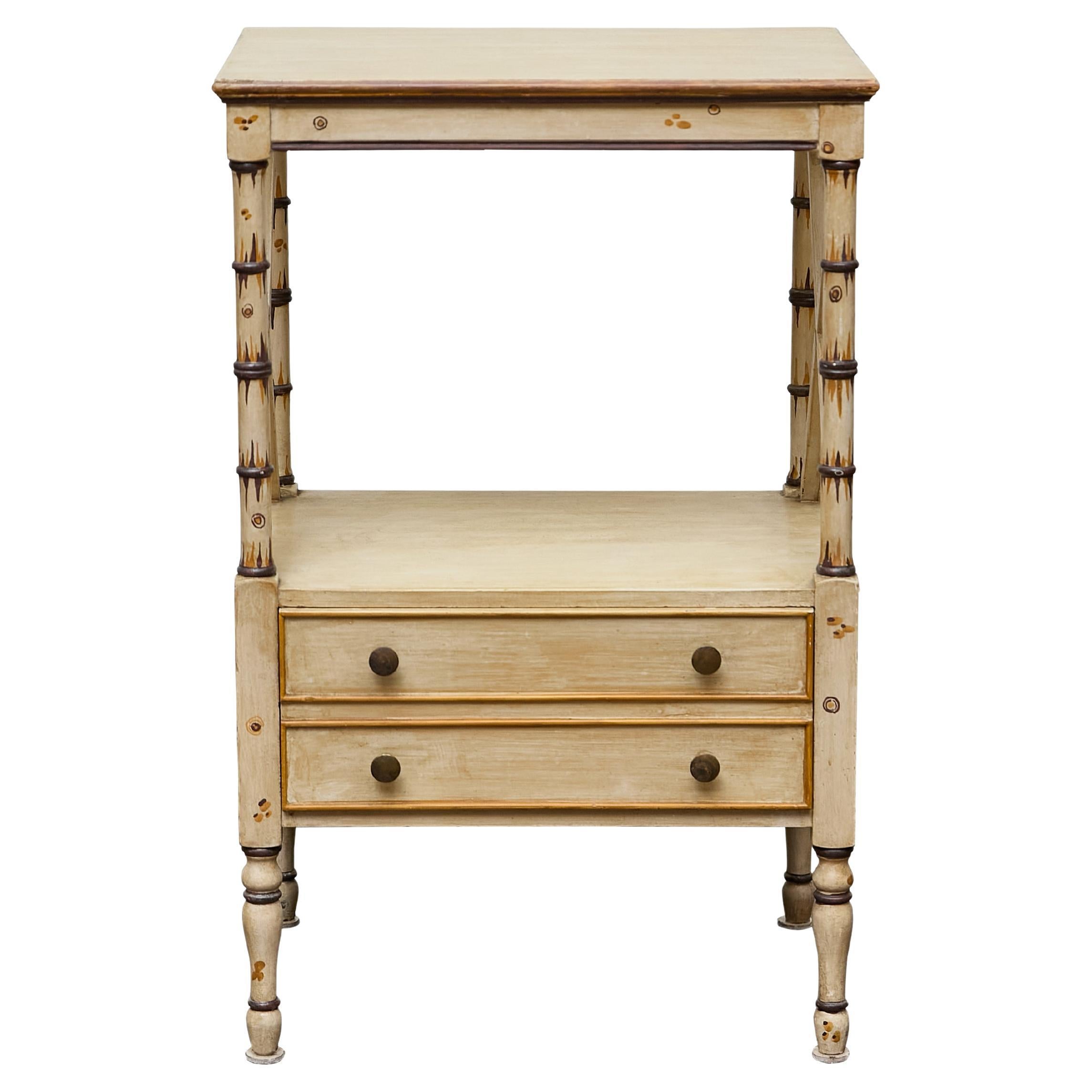 Midcentury Painted Side Table with Faux Bamboo Supports and X-Form Stretchers For Sale