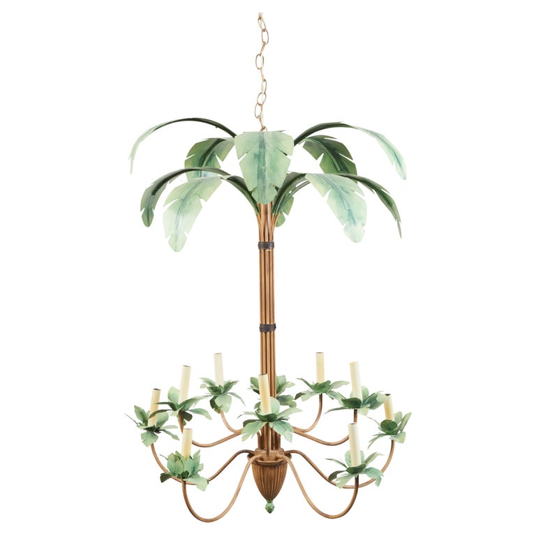 MidCentury Painted Tôle 10Arm Palm Tree Light Fixture with Green