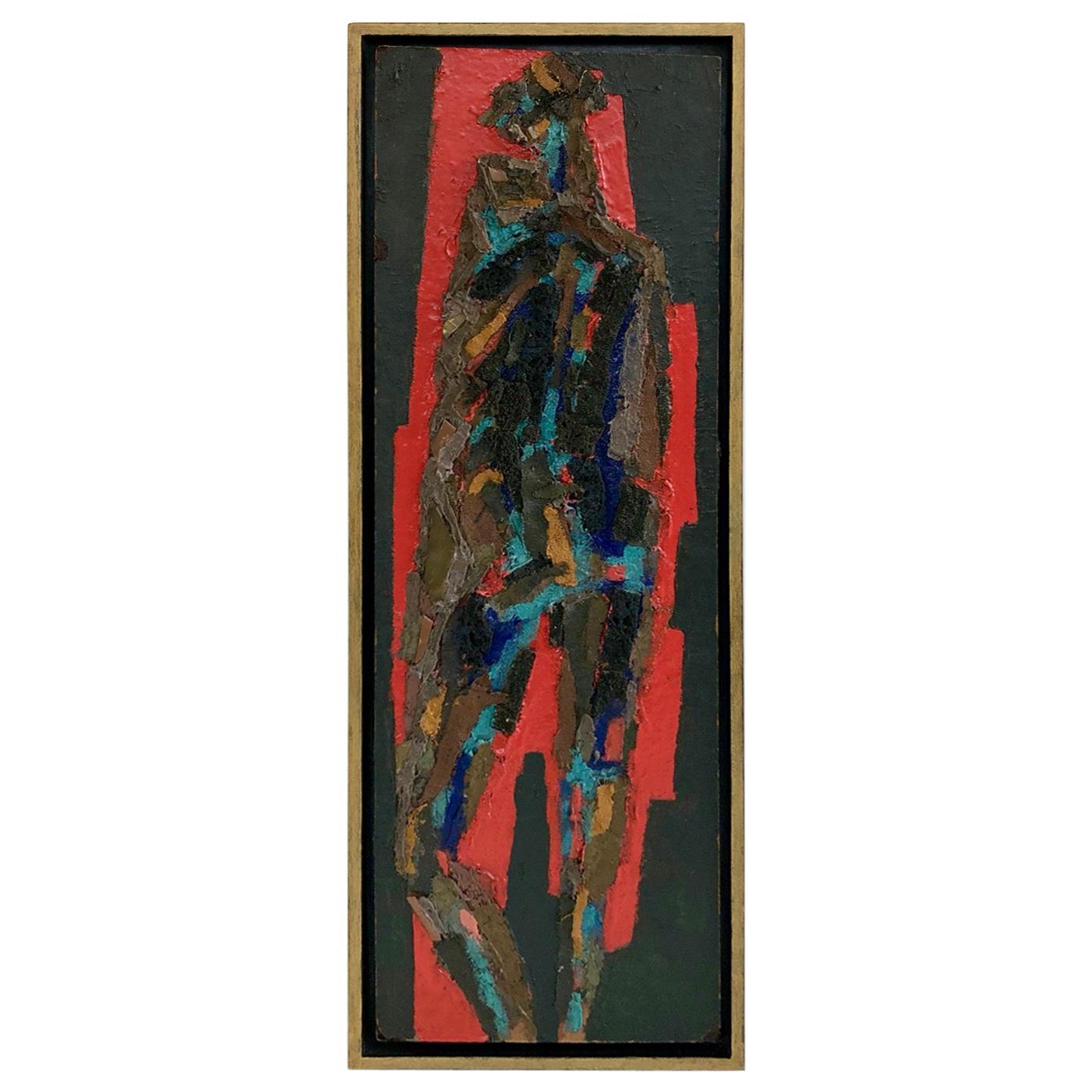 Figura in piedi, pittura moderna di metà secolo e collage su tavola, A.C.Telepneff