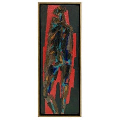 Standing Figure, Mid-Century Modern Painting and Collage on Board, A.C.Telepneff