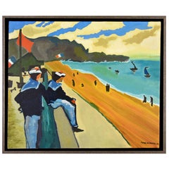 Midcentury Painting French Riviera Sailors at the Beach M van de Putte 1960