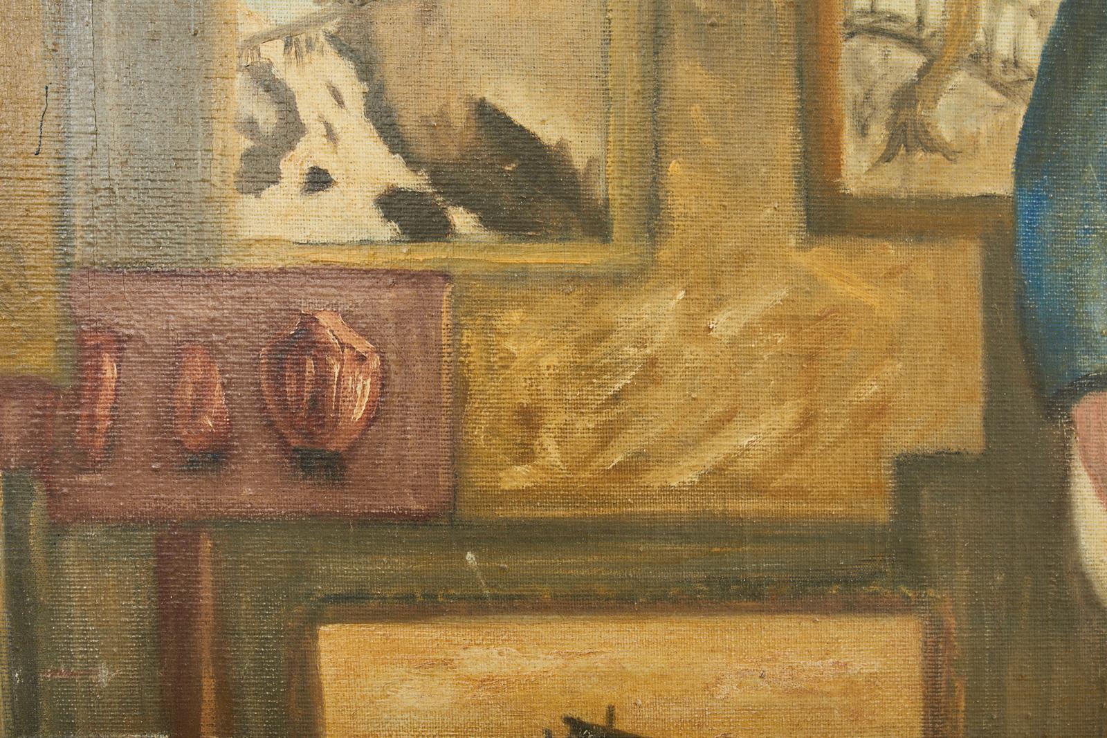 Midcentury Painting of an Asian Artist in His Studio For Sale 1