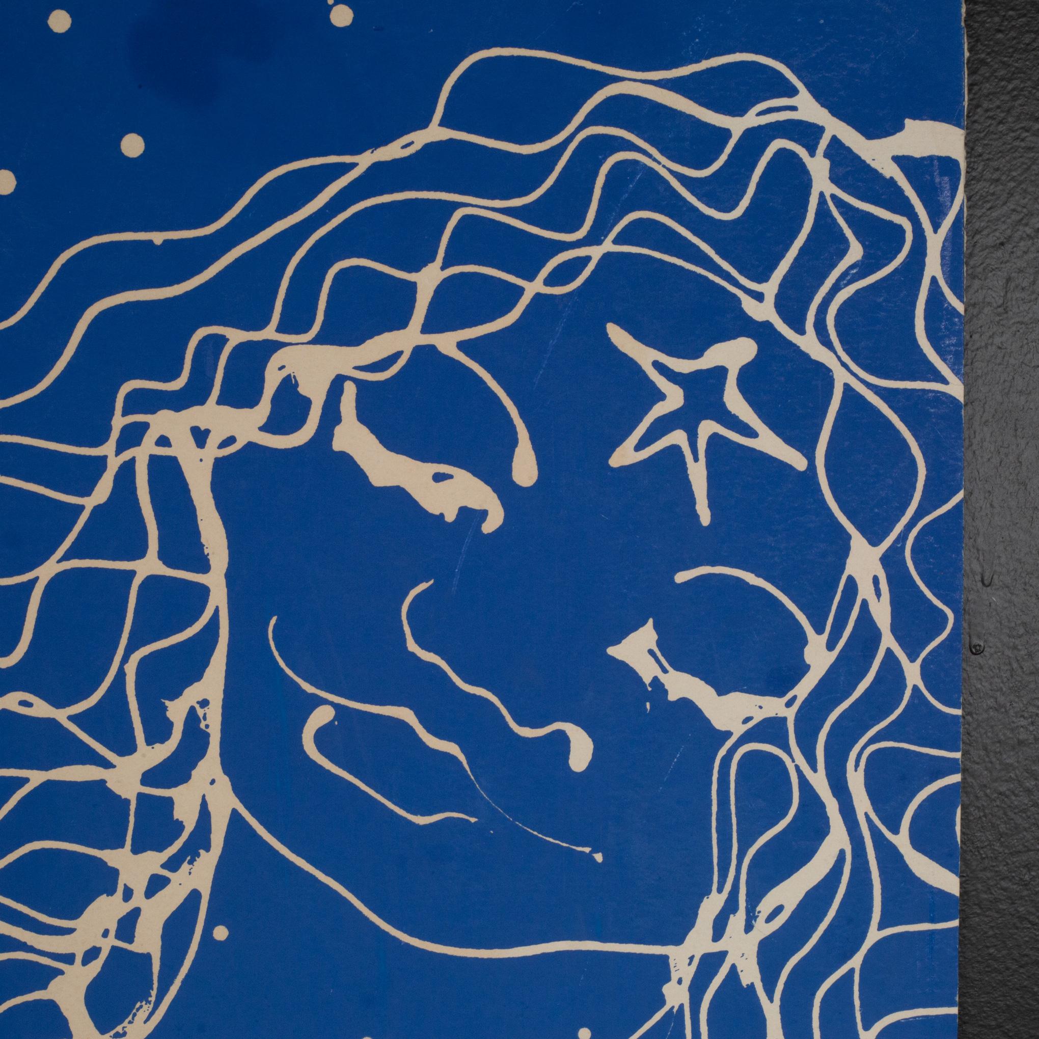 CIRCA

Un dipinto di metà secolo su carta intelata in blu cobalto e bianco raffigurante una donna, firmato a matita e con l'iscrizione 