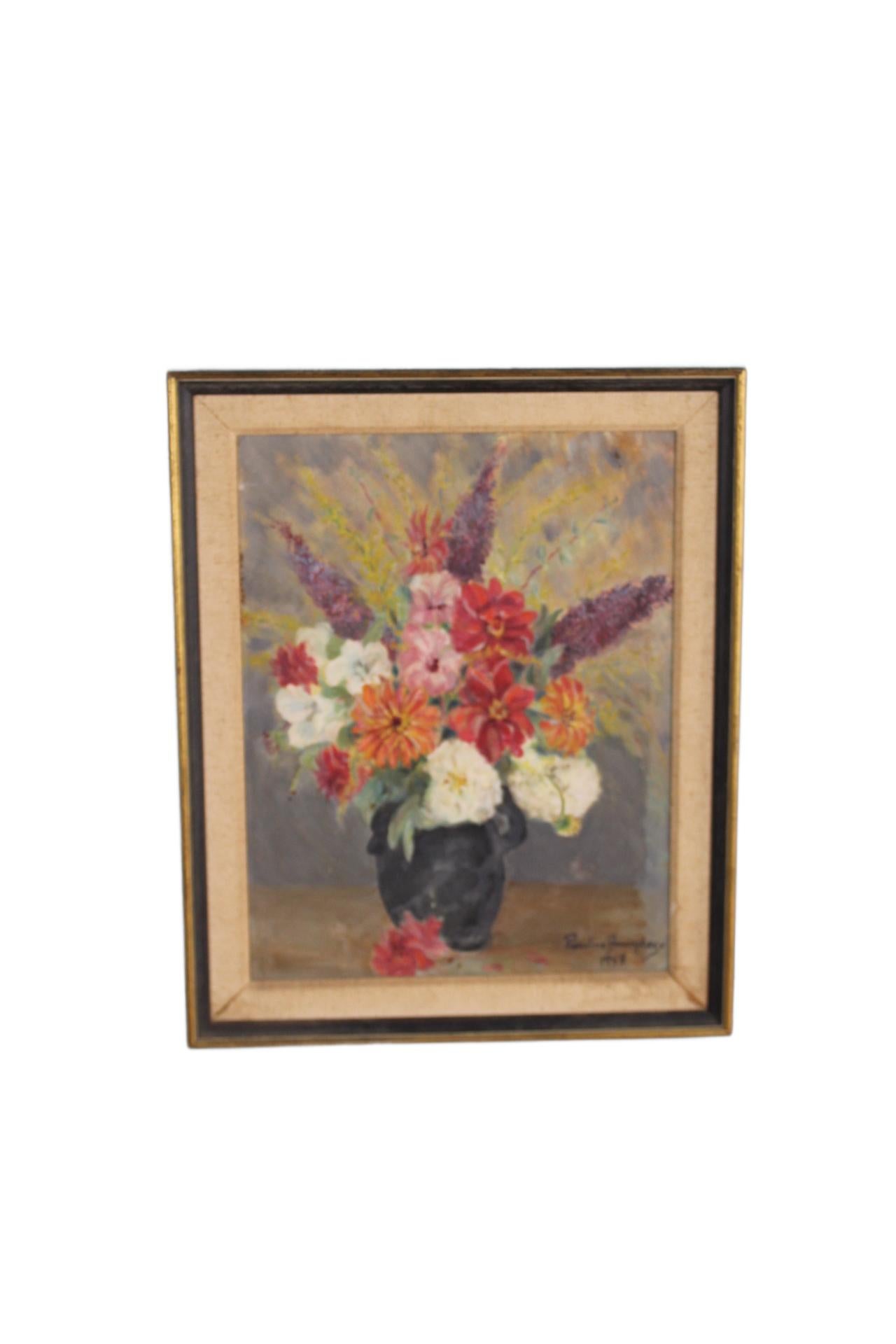 Malerei der Jahrhundertmitte  Stillleben mit Sommerblumen von Pauline Boumphrey (Moderne der Mitte des Jahrhunderts) im Angebot