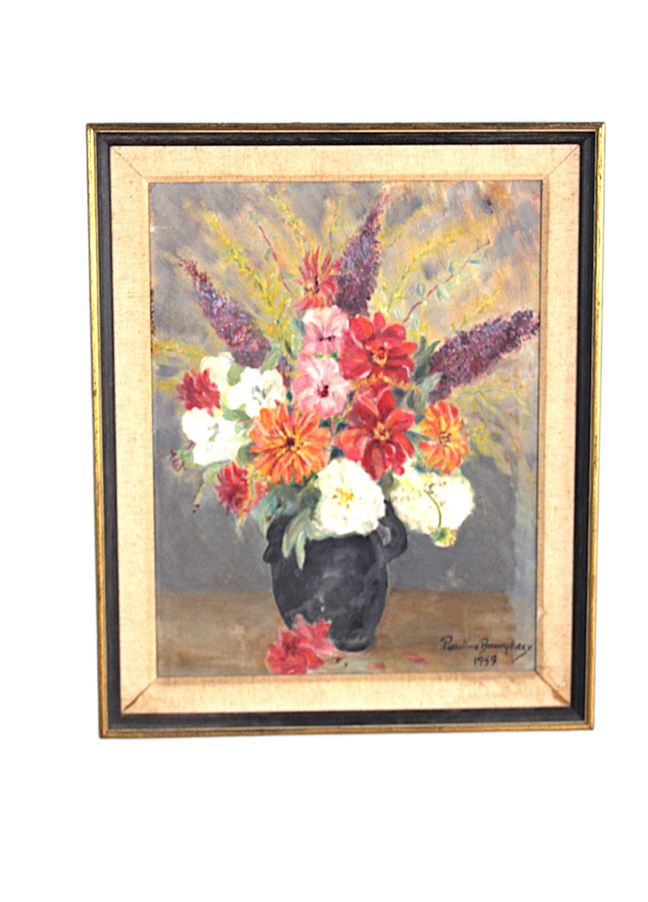 Malerei der Jahrhundertmitte  Stillleben mit Sommerblumen von Pauline Boumphrey im Angebot 1
