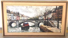 Midcentury Painting "View Canal St. Martin", in the Style of Bernard Buffet