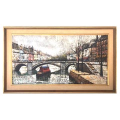 Vintage Midcentury Painting "View Canal St. Martin", in the Style of Bernard Buffet