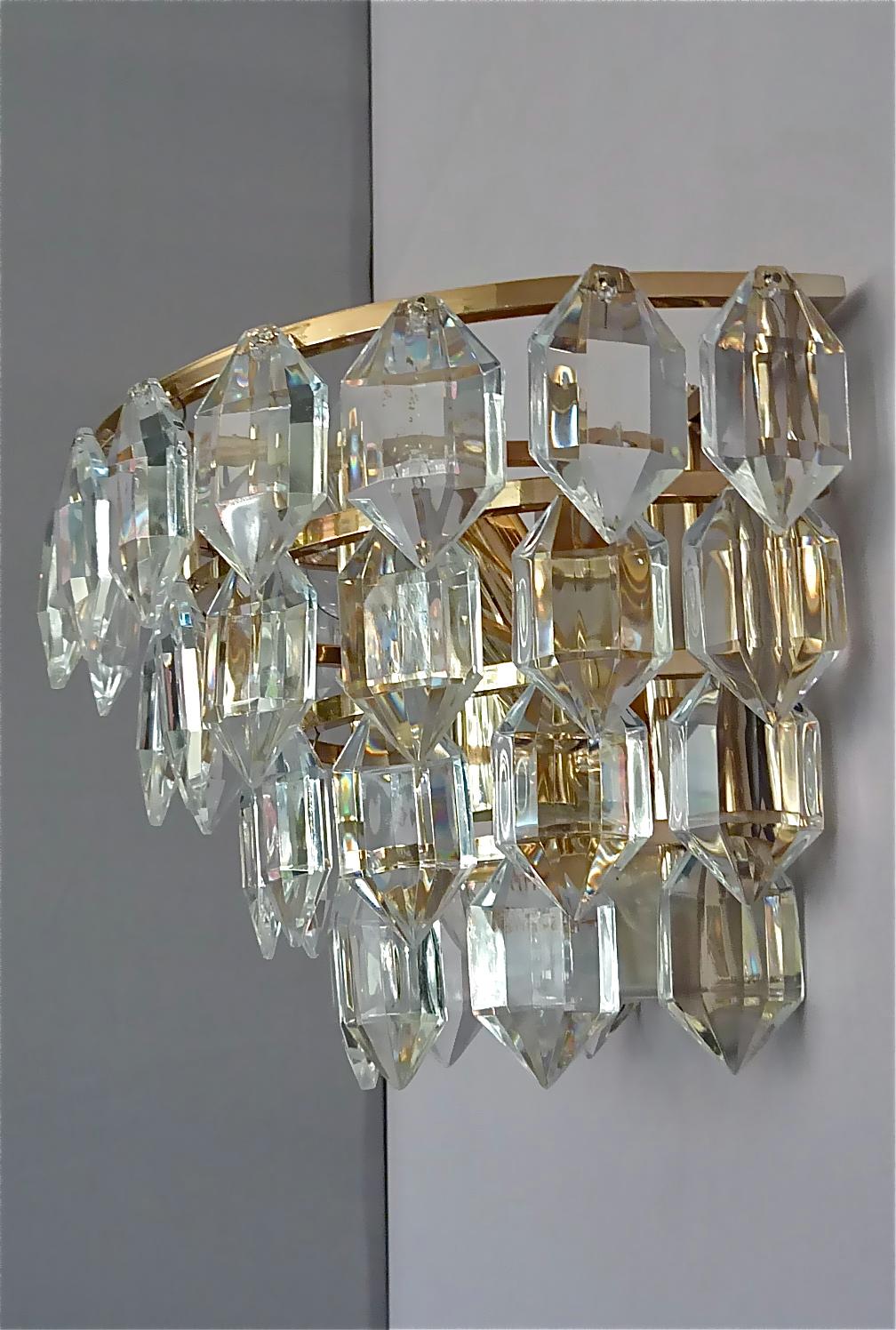 Pair Bakalowits Sconces Wall Lamps Faceted Crystal Glass Silver Metal 1960s For Sale 4